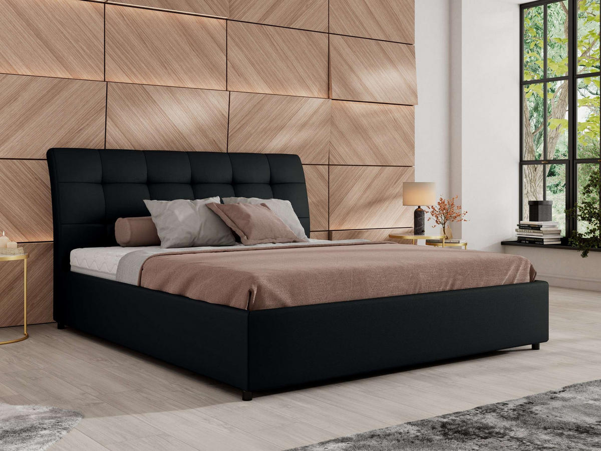 POLSTERBETT GALA CLASSIC 160/200 - Schwarz Kunstleder - Multipocket-Matratze - Schwarz, Textil (160/200cm) - MKS