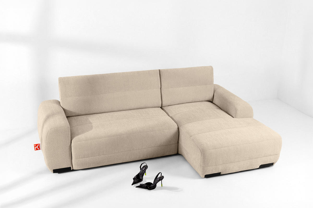 ECKSOFA RECHTS BLUME, Cremefarbe - Creme, Holz/Holzwerkstoff (271/164cm) - KONSIMO®