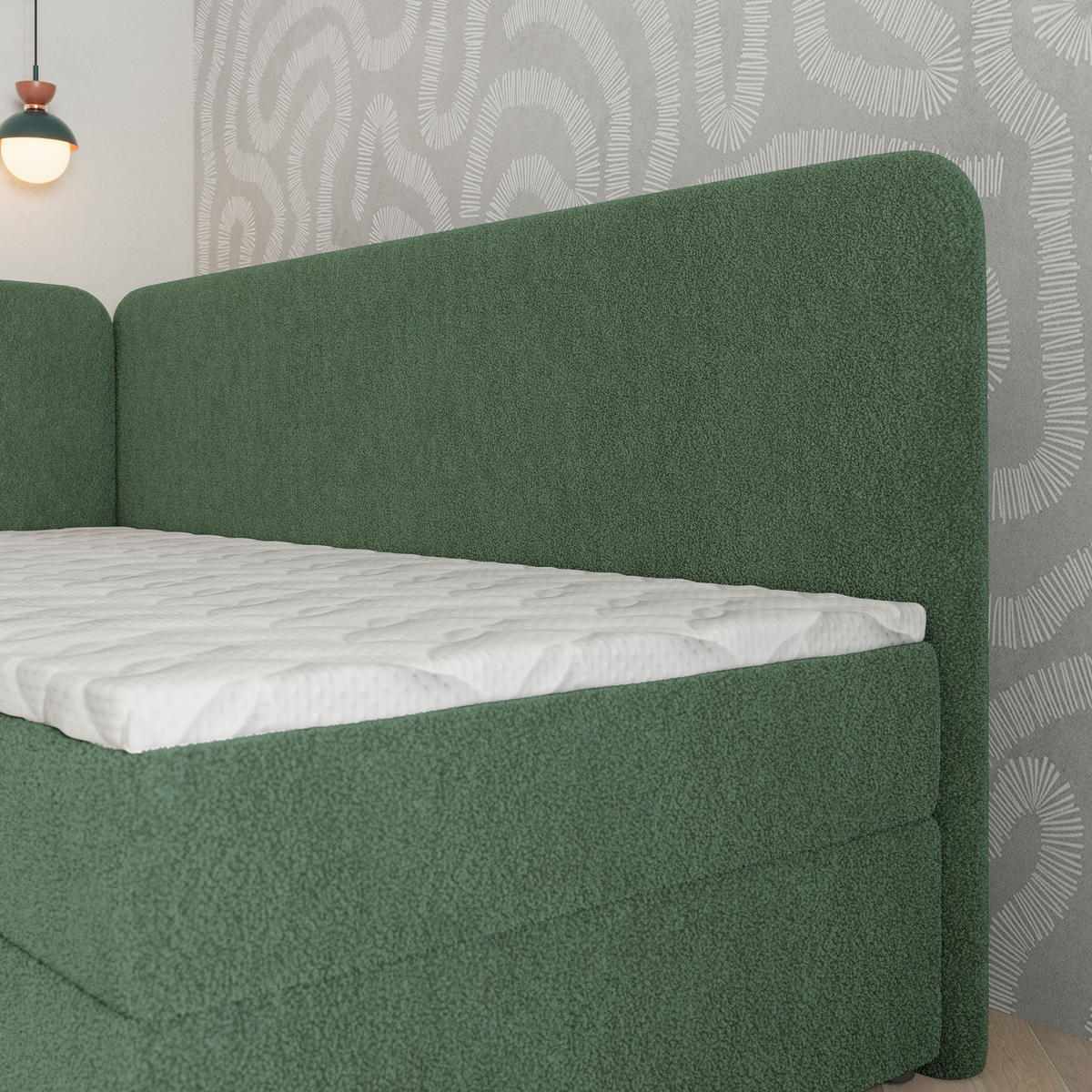 BOXBETT GINA 80x200 cm mit Matratze und Topper, H2+H3 - Grün - Grün, Holz (80/200cm) - MASSENO