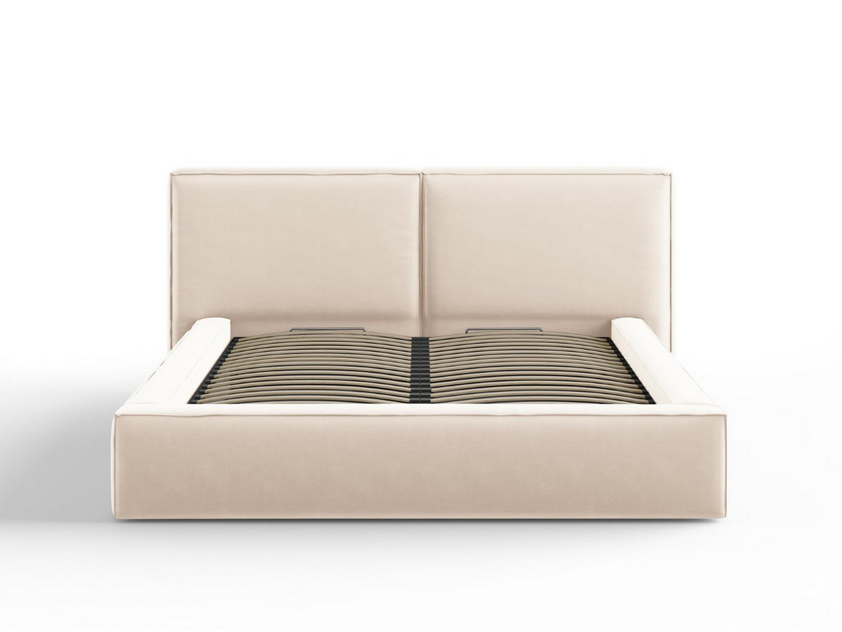 BETT mit Bettkasten und Kopfteil Jodie aus Samt leichtes beige 160x200cm - Beige, Textil (160/200cm) - Micadoni