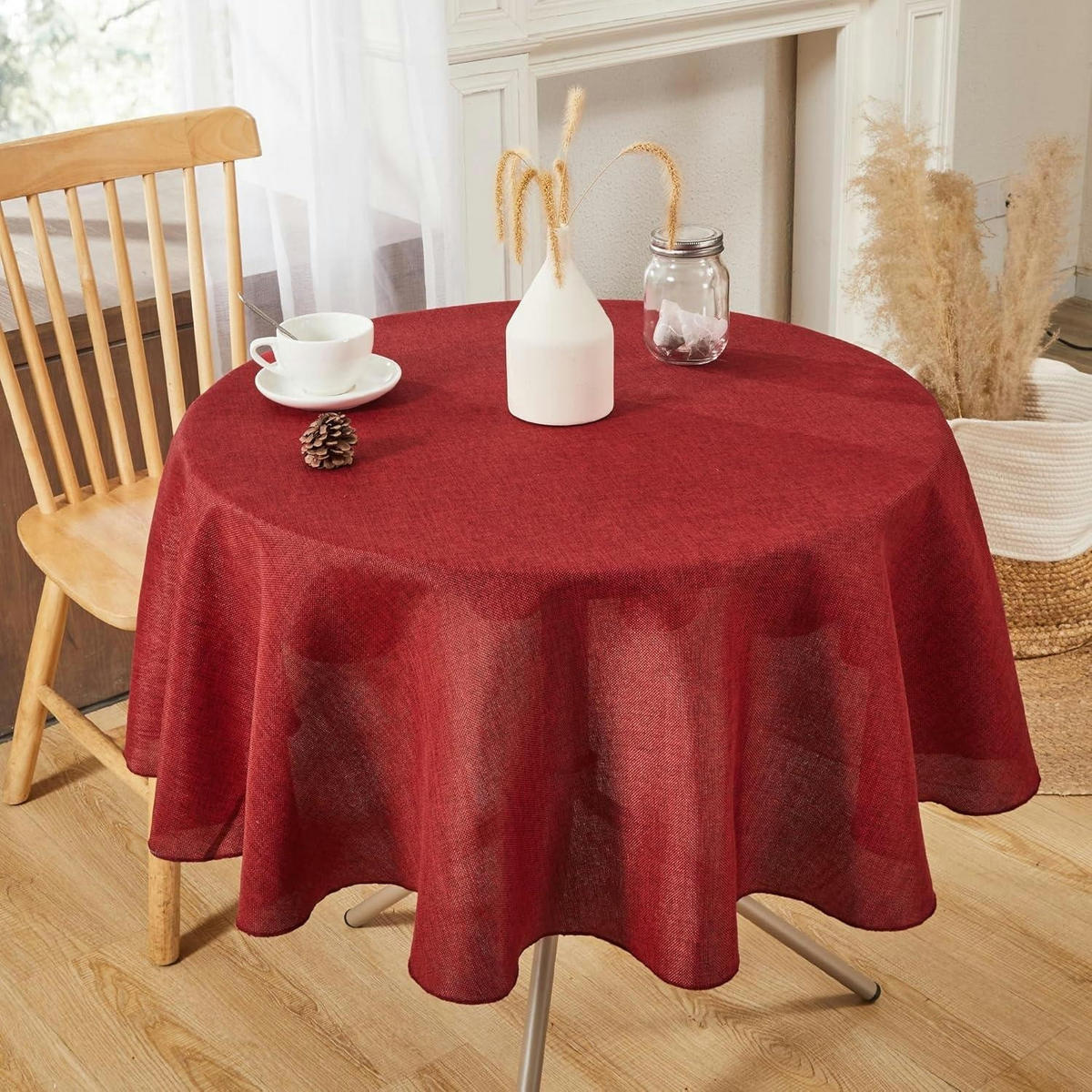 TISCHDECKE Rund 140 cm Rot - Bordeaux, Textil (140/140/1cm)