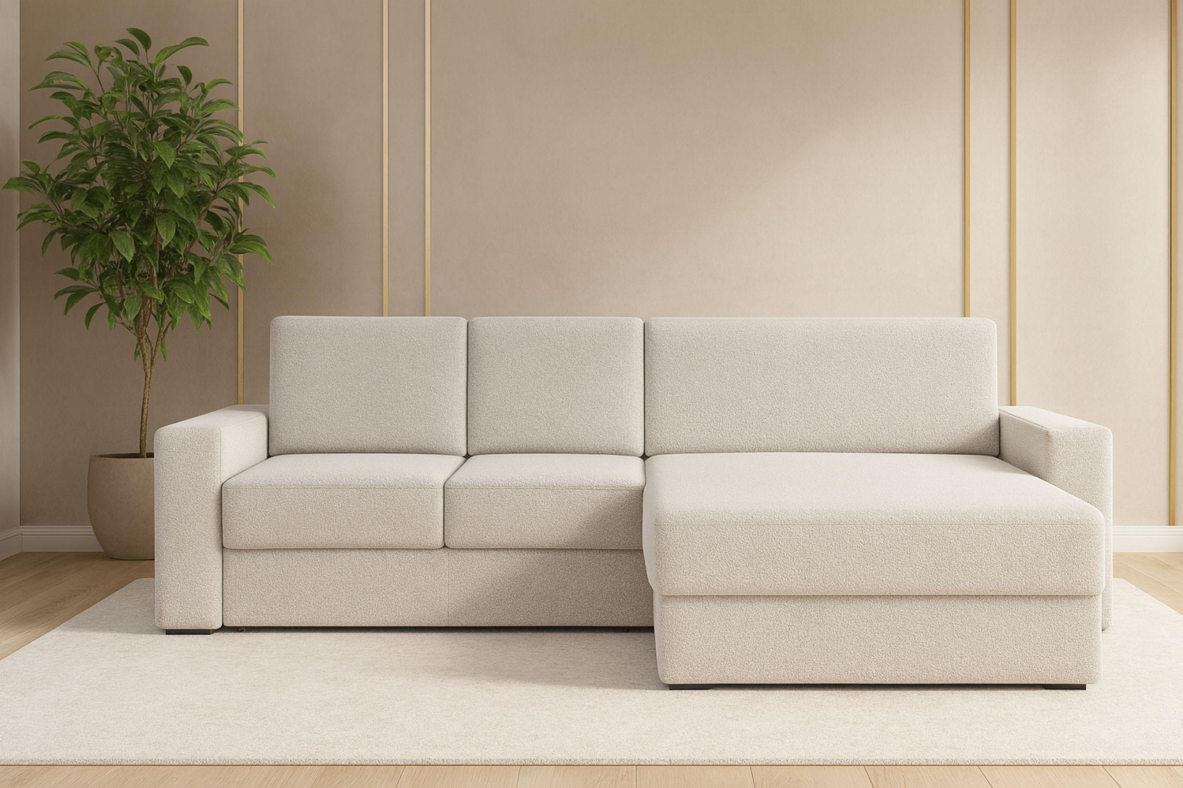 ECKSOFA TOCO XL 275/170 cm in Boucle Ecru rechts - Hellgrau, Holz/Holzwerkstoff (275/170cm) - Deine Möbel 24