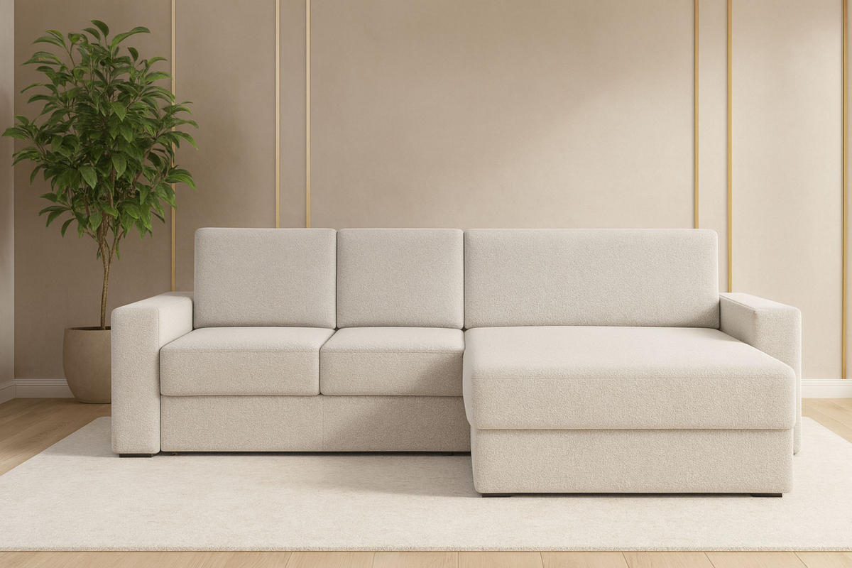ECKSOFA TOCO XL 275/170 cm in Boucle Ecru rechts - Hellgrau, Holz/Holzwerkstoff (275/170cm) - Deine Möbel 24