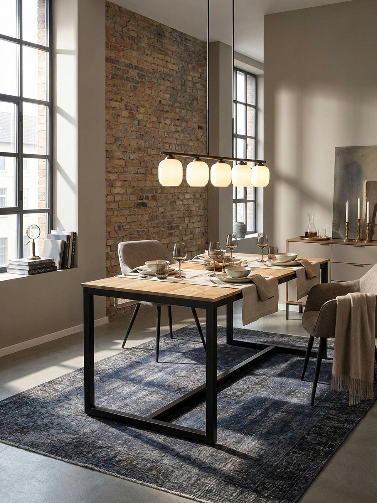 ESSTISCH Massivholz Metall Rechteckig Loft-Stil, Akazie 160x80x76 cm - Schwarz/Akaziefarben, Holz/Metall (80/160/76cm) - KADIMA DESIGN