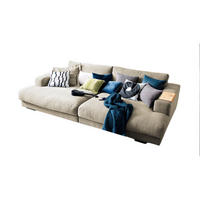 BIG SOFA MIT TABLETT NATUR MADELINE Cremeweiß Webstoff - Creme/Schwarz, Kunststoff/Textil (290/85/170cm) - KAWOLA