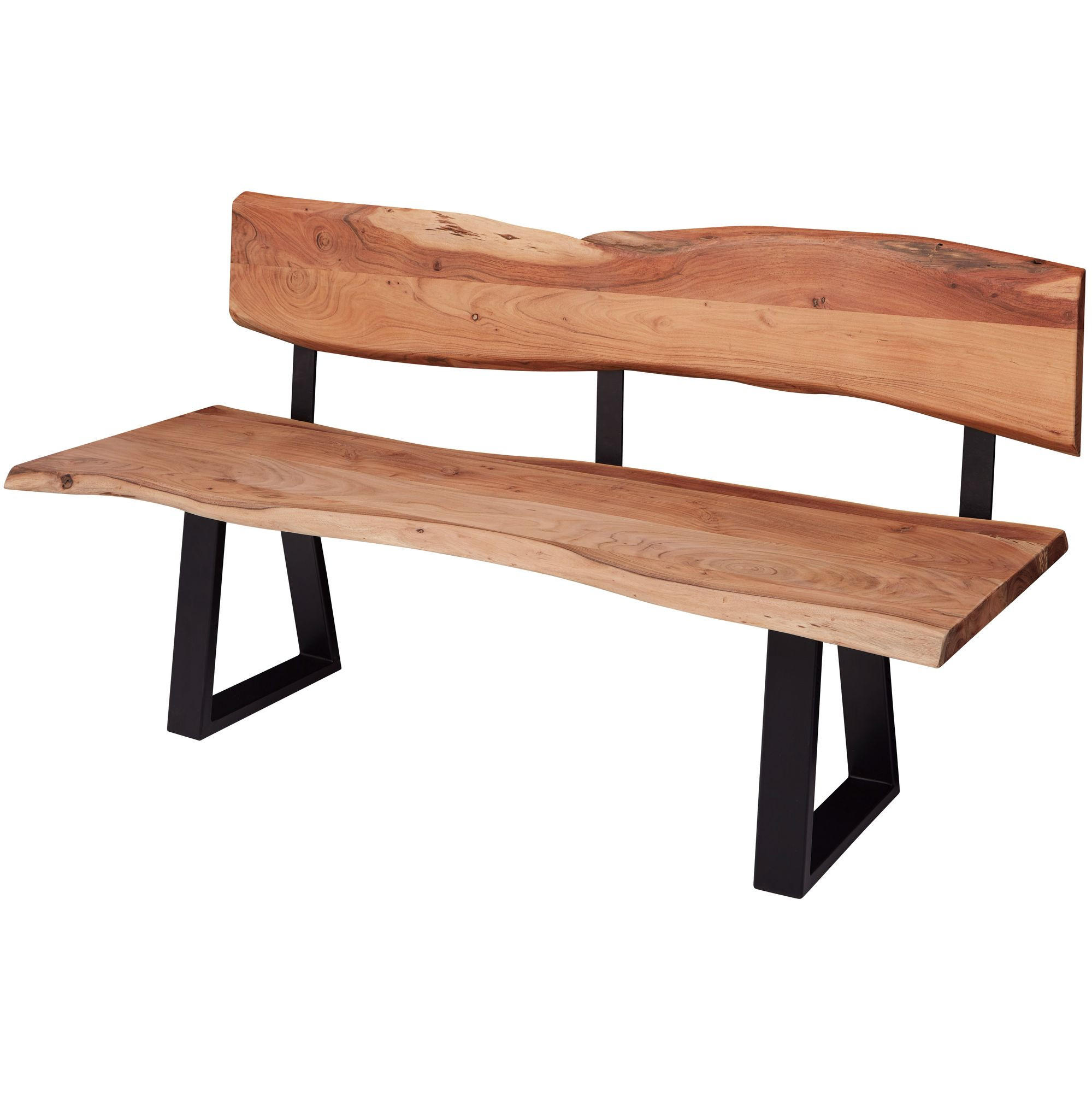 ESSZIMMERBANK Massivholz Baumkante mit Lehne, Akazie 180x60x86 cm - Schwarz/Akaziefarben, Holz/Metall (180/86/60cm) - KADIMA DESIGN