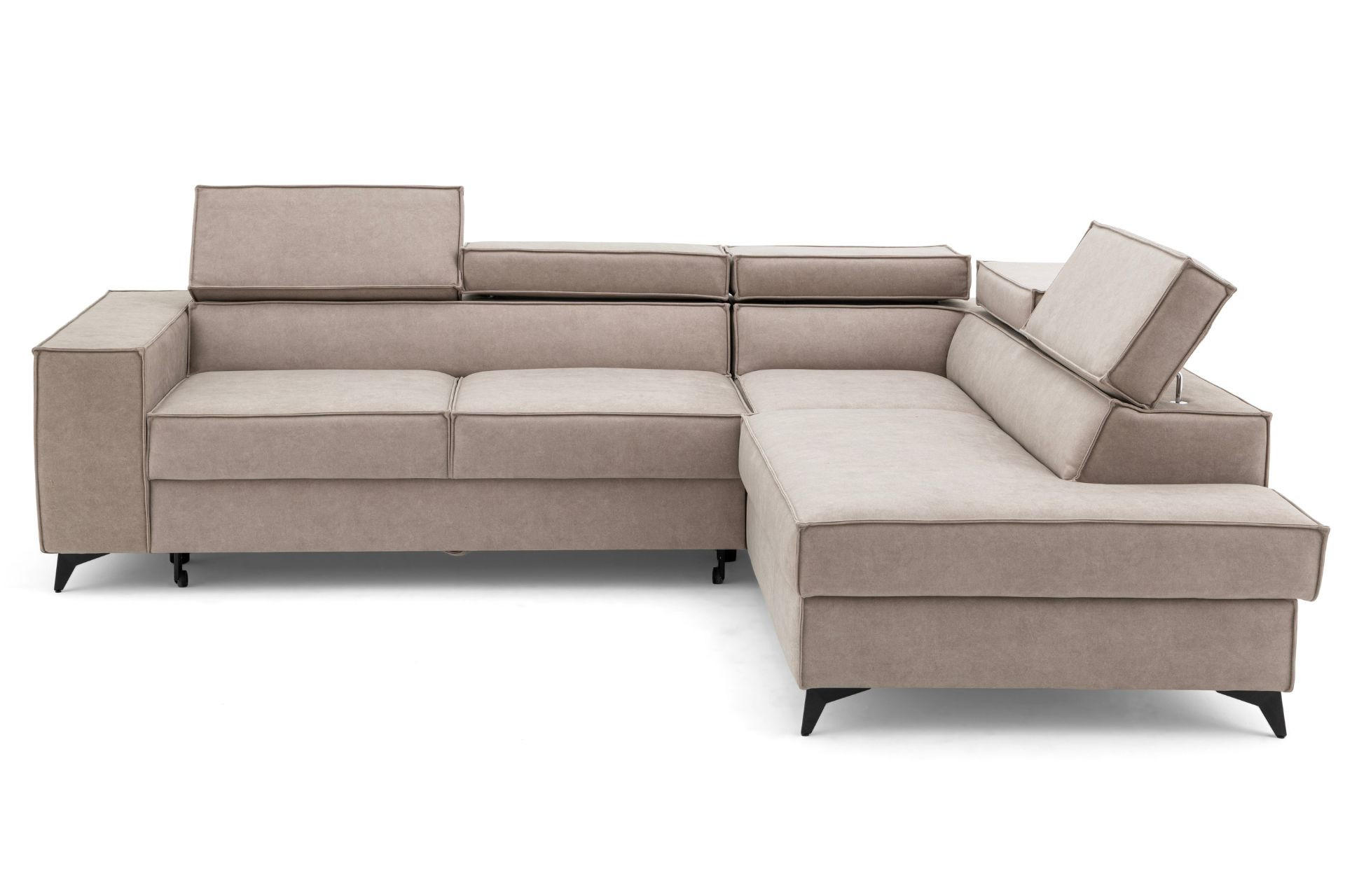 ECKSOFA PURE L Rechts mit Schlaffunktion 127x199 Velours Hellgrau - Hellgrau/Schwarz, Holz/Textil (204/281cm) - Muffo