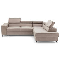 ECKSOFA PURE L Rechts mit Schlaffunktion 127x199 Velours Hellgrau - Hellgrau/Schwarz, Holz/Textil (204/281cm) - Muffo