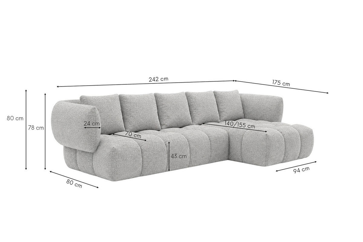 ROHOVÁ SEDAČKA ve tvaru L, žinylková tkanina Puente, Světle šedá, Pravá strana, SEVIO L - světle šedá, dřevo (242/175cm) - Kaiser Möbel