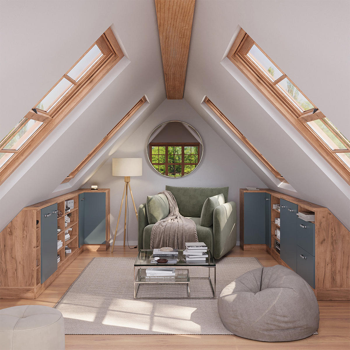 DACHSCHRÄGENSCHRANK ECKSCHRANK Rion Blau-Grau/Goldkraft Eiche 75.6 x 81.6 cm mit 1 Tür - Honigeiche/Blaugrau, Holzwerkstoff (75.6/81.6/75.6cm) - Vicco