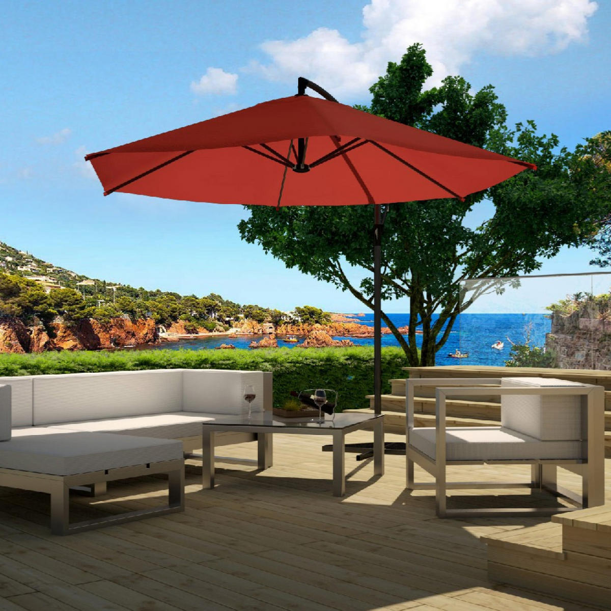 SONNENSCHIRM porticcio terrakotta rund 3 x 3 cm deportiert - Terracotta, Metall (300/300cm) - Concept Usine