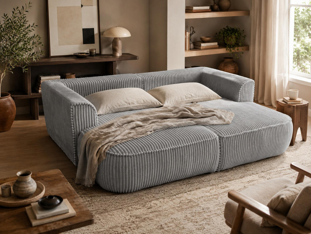 BIGSOFA COZI, Grau mit Cordbezug - Grau, Kunststoff/Textil (240/87/180cm) - KS Home Concept