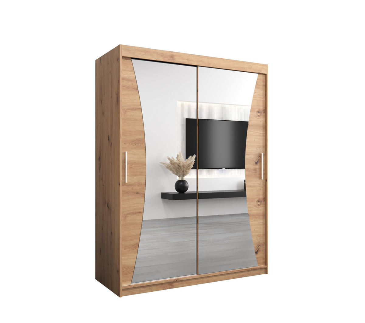 SCHWEBETÜRENSCHRANK 200/150/62 2-türig - Silberfarben/Eiche Artisan, Holz/Kunststoff (150/200/62cm) - Abiks Möbel