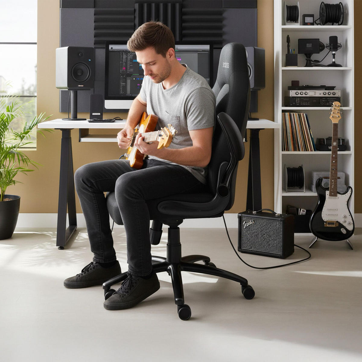 BÜROSTUHL Springsteen, stufenlos höhenverstellbar, schwarz - Schwarz, Kunststoff (70/131.5/67cm) - tectake