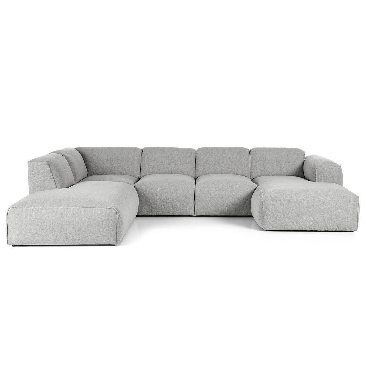 WOHNLANDSCHAFT mit Longchair - Hellgrau/Schwarz, Kunststoff/Textil (325/71/235cm) - home24