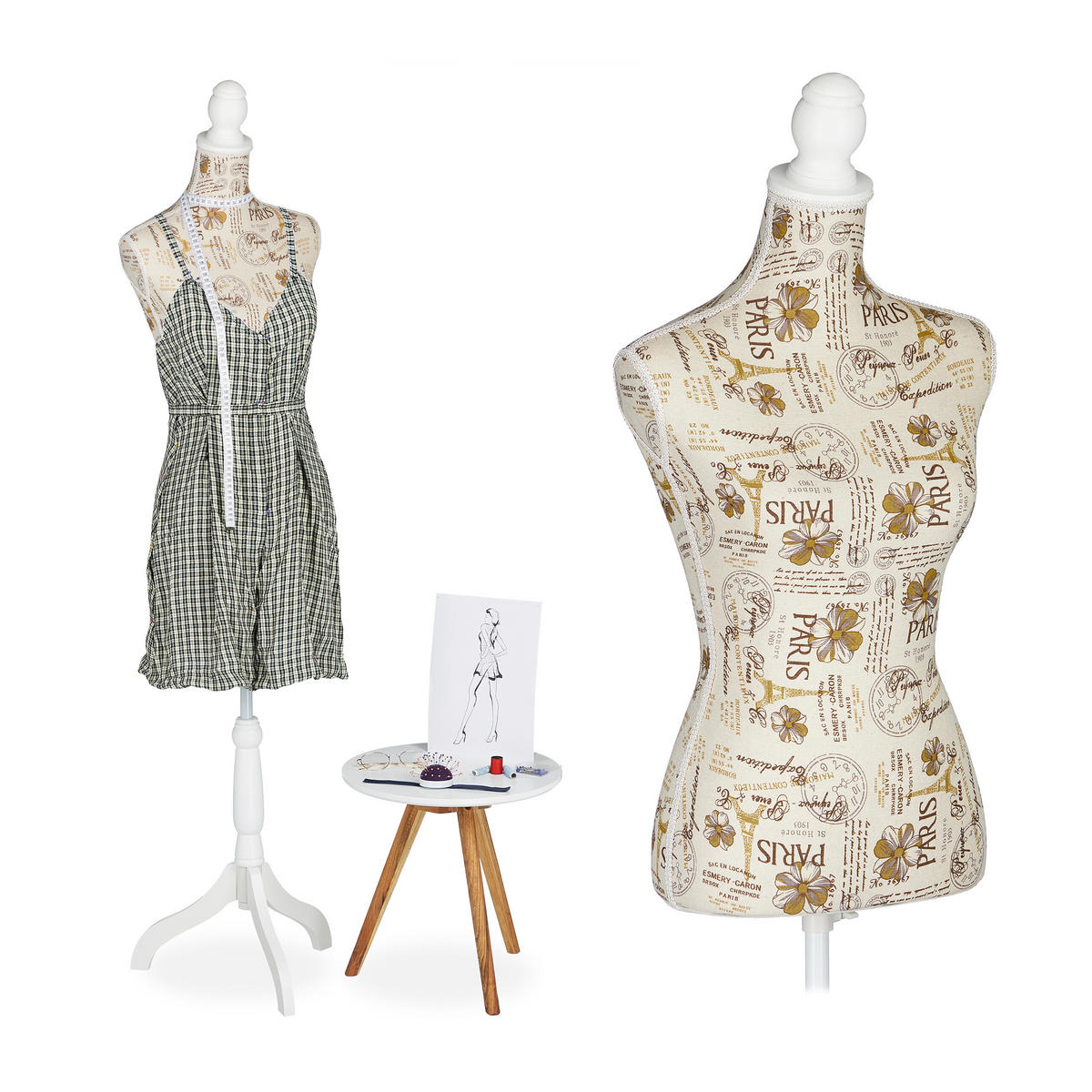 KRAJČÍRSKA busta - viacfarebná, drevo/textil (41/168/34.5cm) - Relaxdays