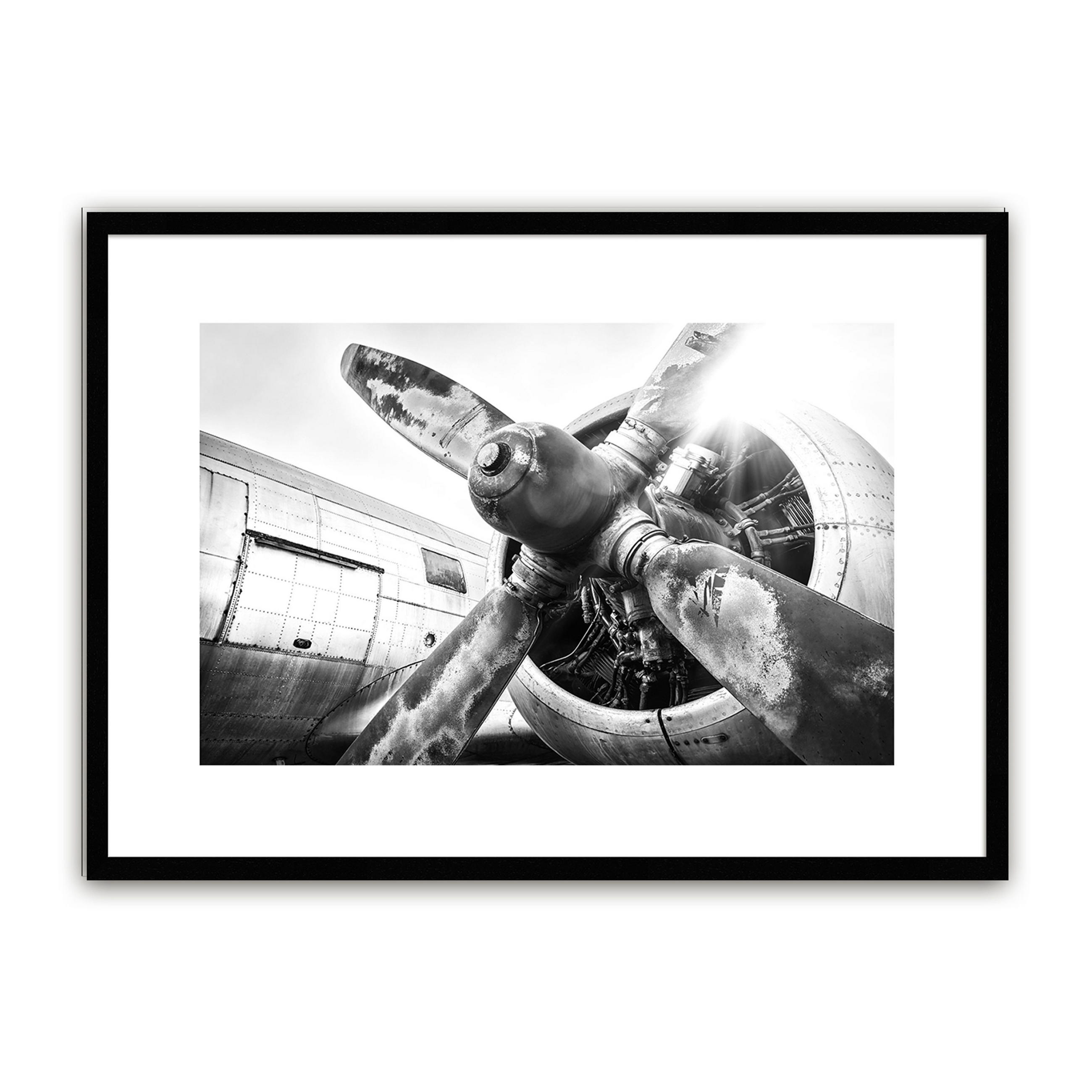 POSTER mit Rahmen 70x50 cm Flugzeug Schwarz-Weiß - Weiß, Papier (71/51cm) - artissimo