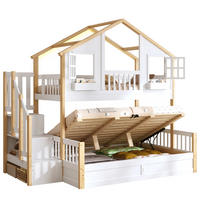 ETAGENBETT 90/200 cm & 140/200 cm in Weiß & Natur mit LED und Stauraumtreppe - Weiß/Naturfarben, Holz/Holzwerkstoff (90/200cm) - CHICFURN