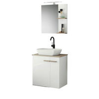 BADMÖBEL-SET weiß Hochglanz Lack, Eiche, Badkombination MIT Waschbecken, Badlampe 60 x 200 cm hängend, stehend - Weiß Hochglanz/Eichefarben, Holzwerkstoff (60/200/40cm) - Furn.Design