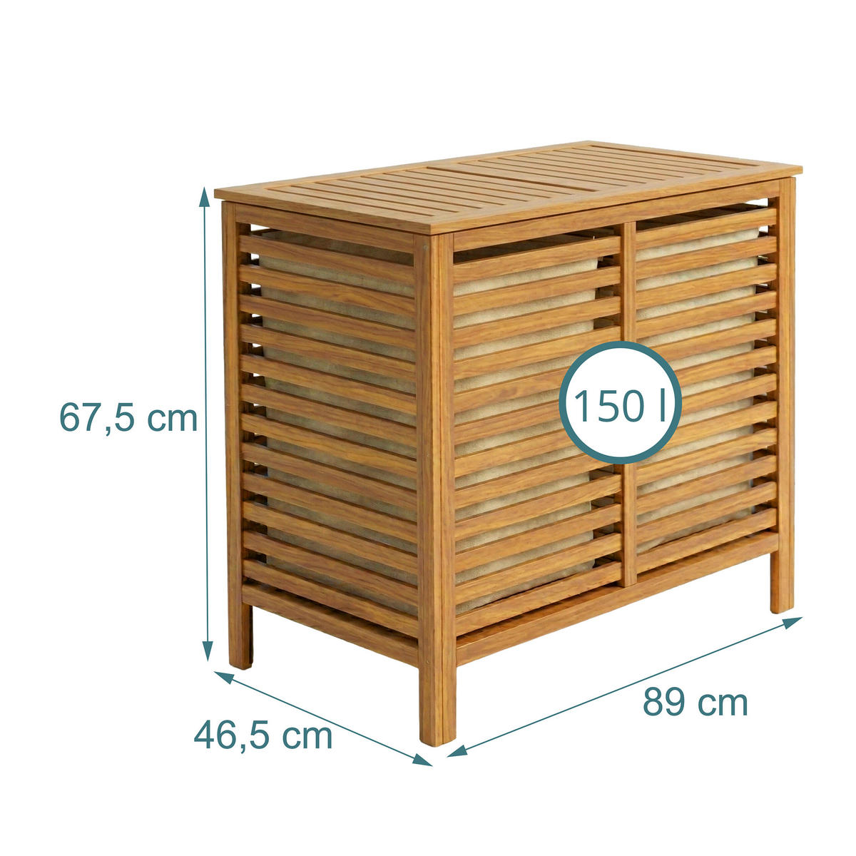 WÄSCHESAMMLER Natur Walnussholz 2 Fächer 150 L - Hellbraun, Holz/Textil (89/67.5/46.5cm) - Relaxdays