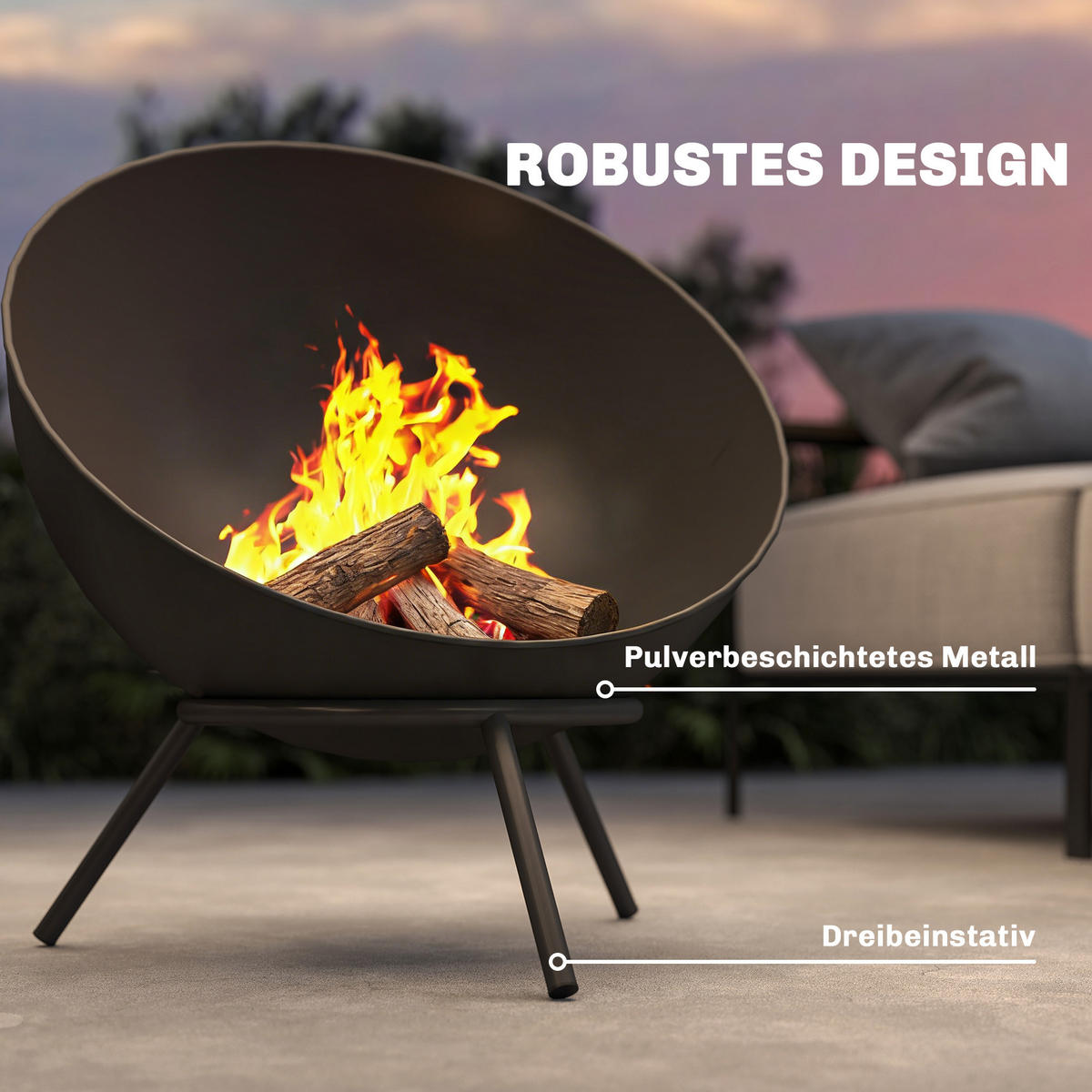 FEUERSTELLE mit Schürhaken Metall Schwarz - Schwarz, Metall (53/66/60cm) - Outsunny