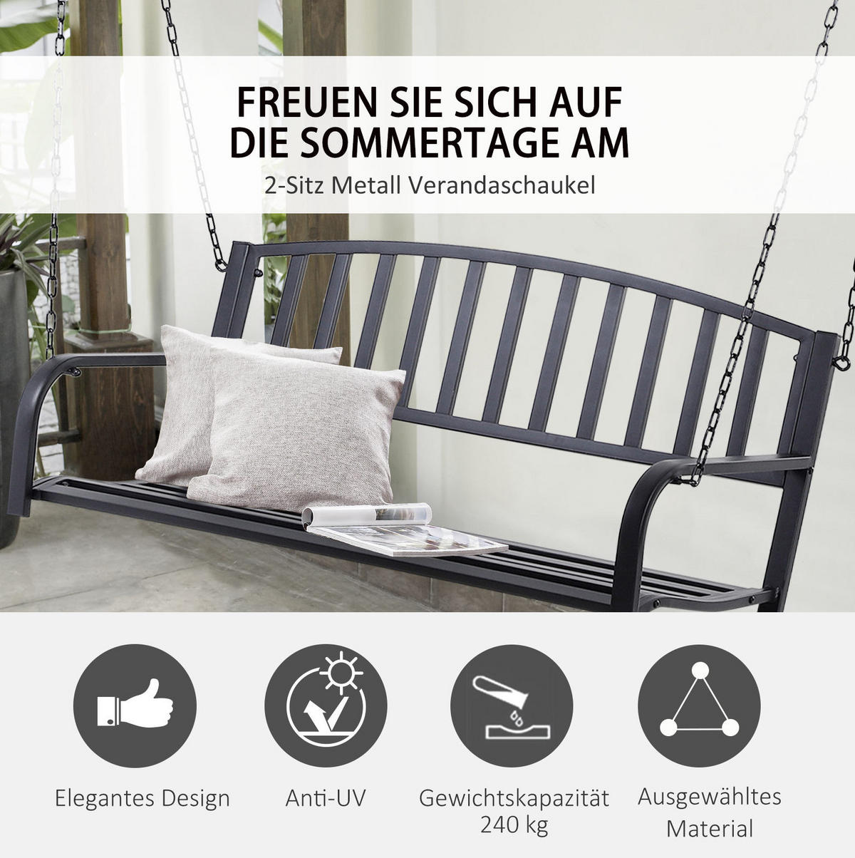 GARTENSCHAUKEL aus Metall 127x60x53 cm in Schwarz mit pulverbeschichtetem Gestell - Schwarz, Metall (60/53/127cm) - Modfu