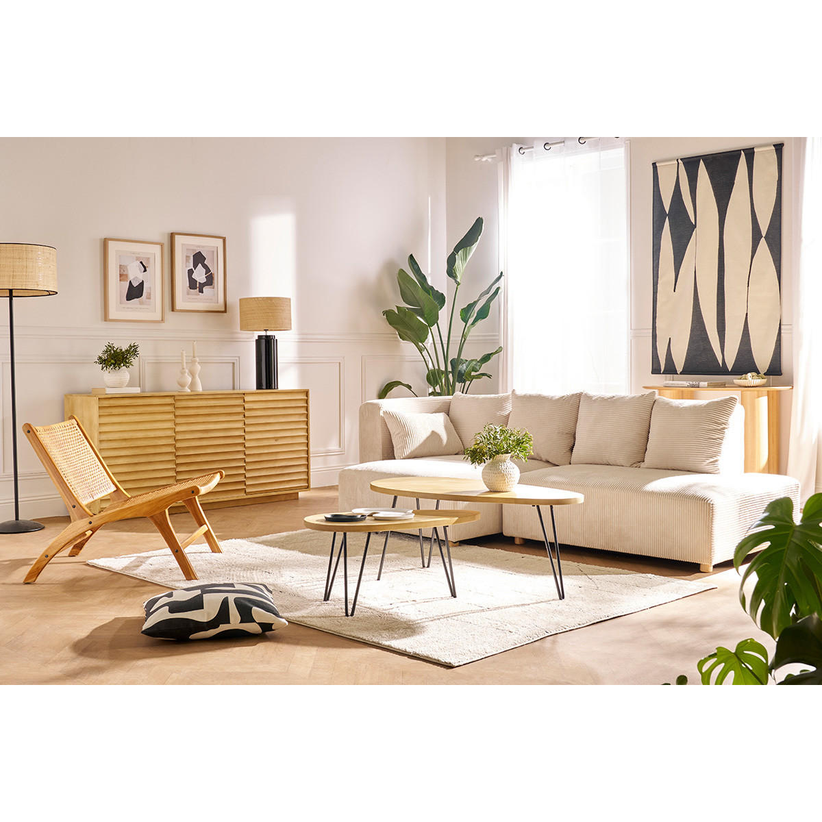 COUCHTISCHE Verschachtelt Massiv Mangoholz Metall 2er-Set VIBES - Naturfarben, Holz (100/50/42cm) - Miliboo