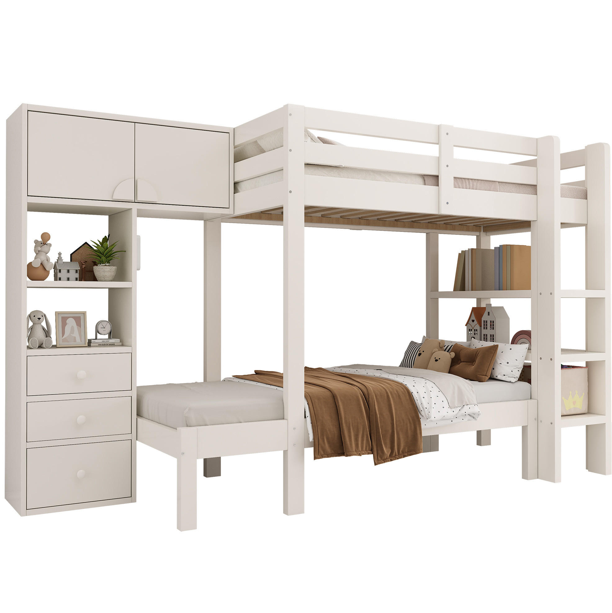 ETAGENBETT 90/200 cm Weiß mit LED-Nachtlicht und Stauraum - Weiß, Holzwerkstoff (90/200cm) - MIVRAY