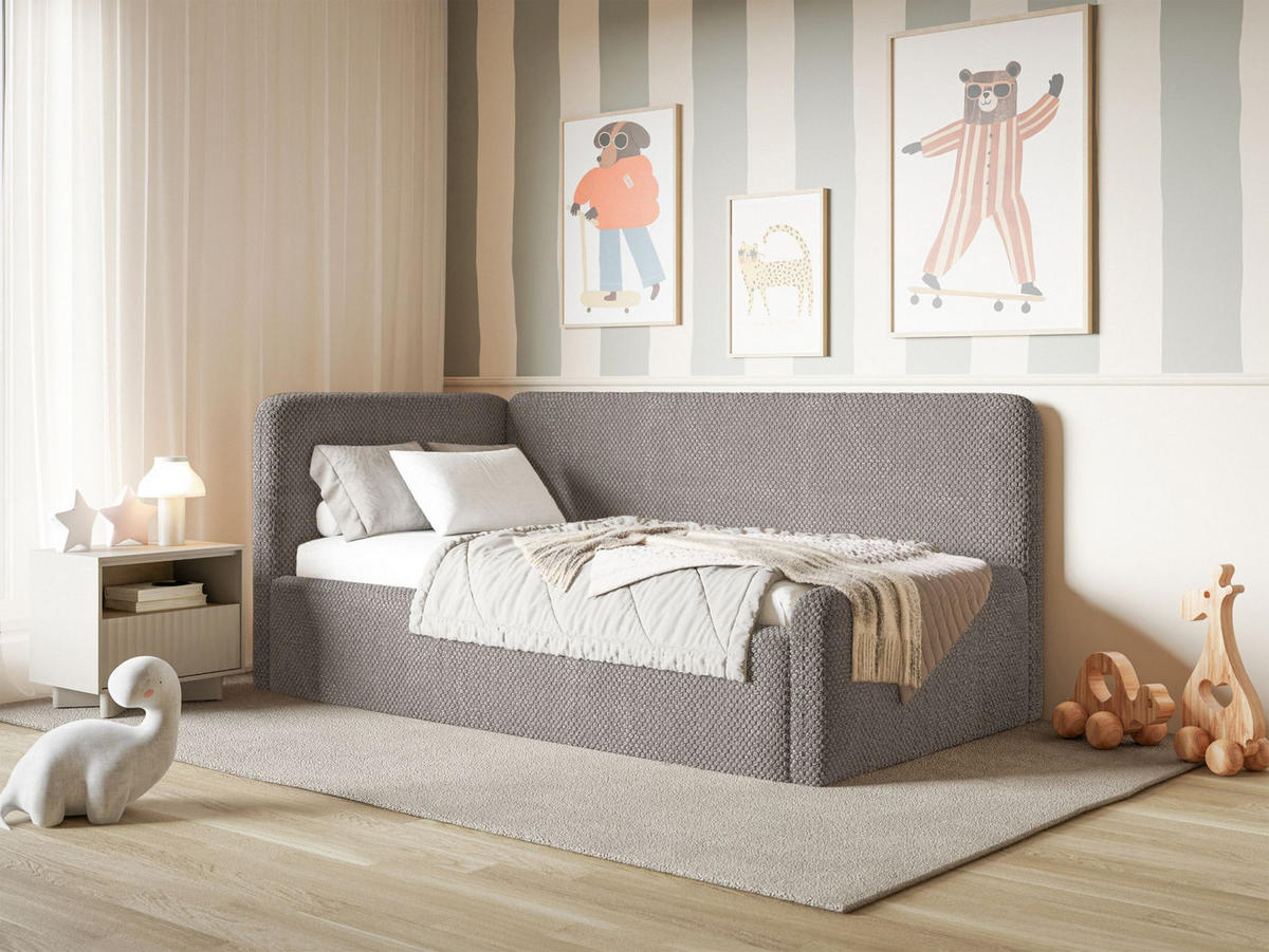 JUGENDBETT Fanko Plüsch Taupe 90x200 cm - Graubraun/Schwarz, Kunststoff/Textil (90/200cm) - Selsey