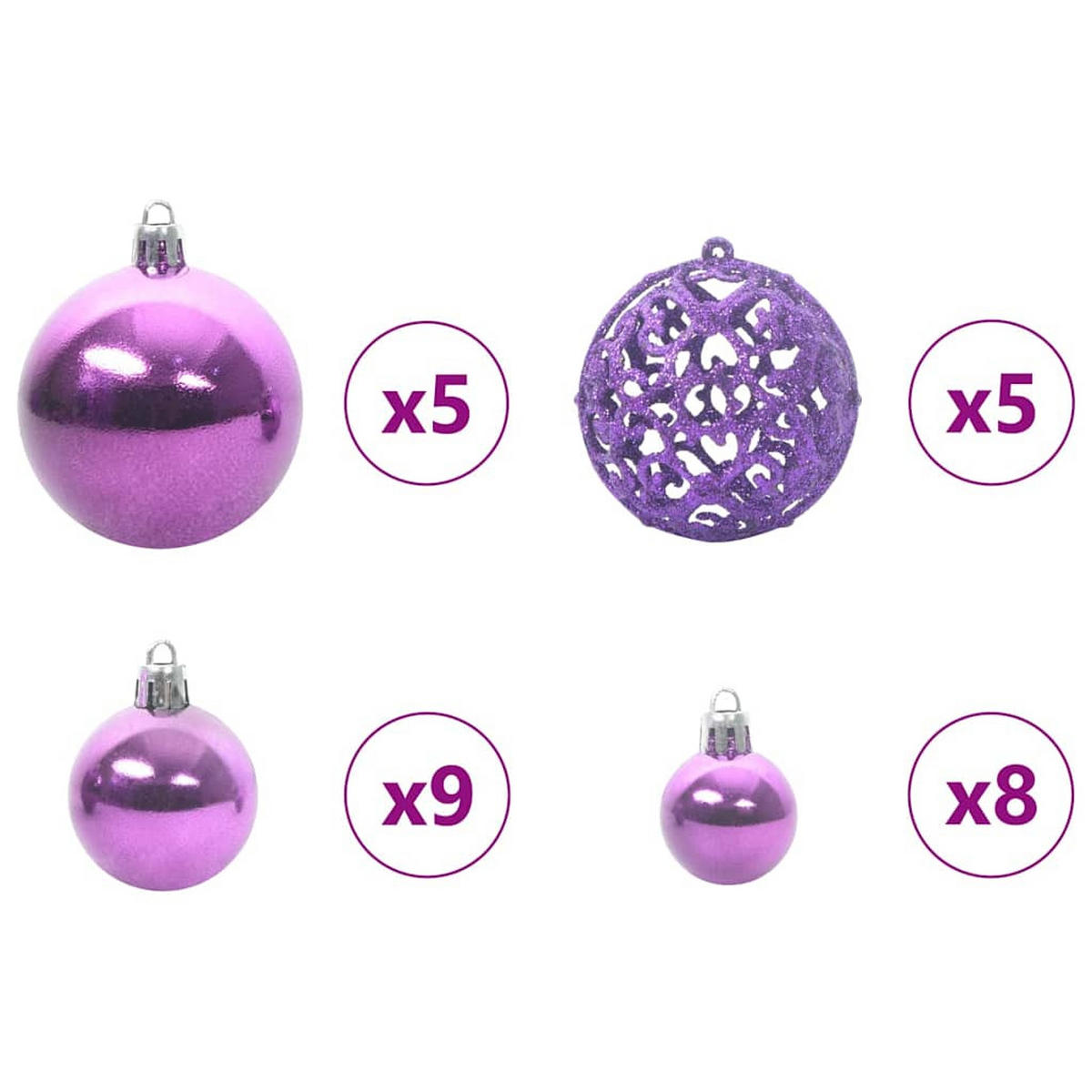 WEIHNACHTSKUGELSET 61 -teilig Lila Kunststoff - Lila, Kunststoff (6/27/6cm) - vidaXL