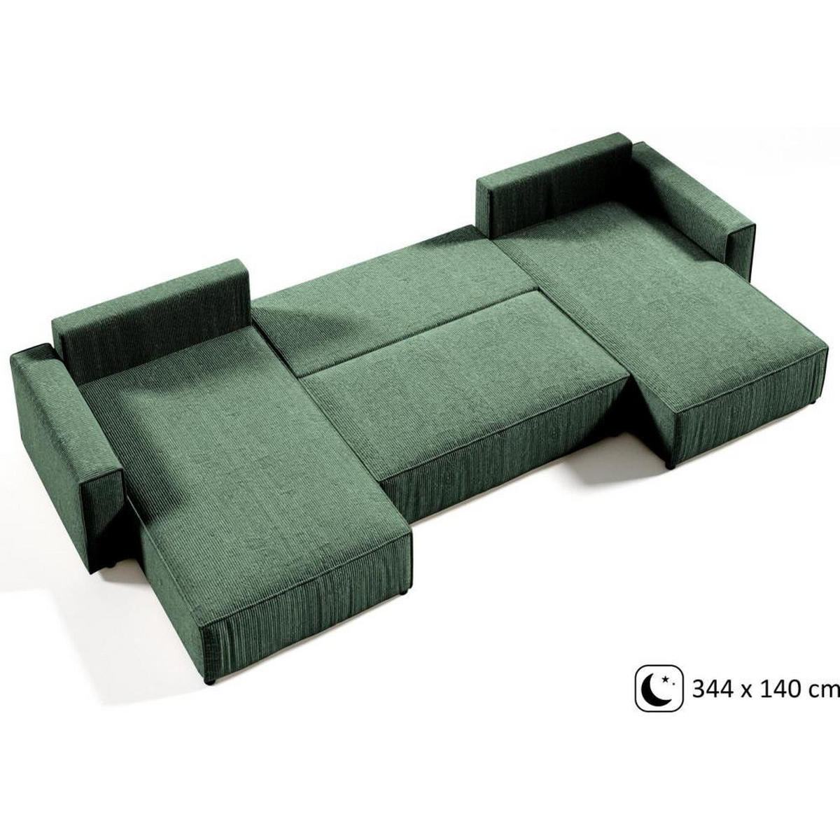 WOHNLANDSCHAFT Parys U mit Schlaffunktion grün - Schwarz/Grün, Kunststoff/Textil (390/70/185cm) - Beautysofa