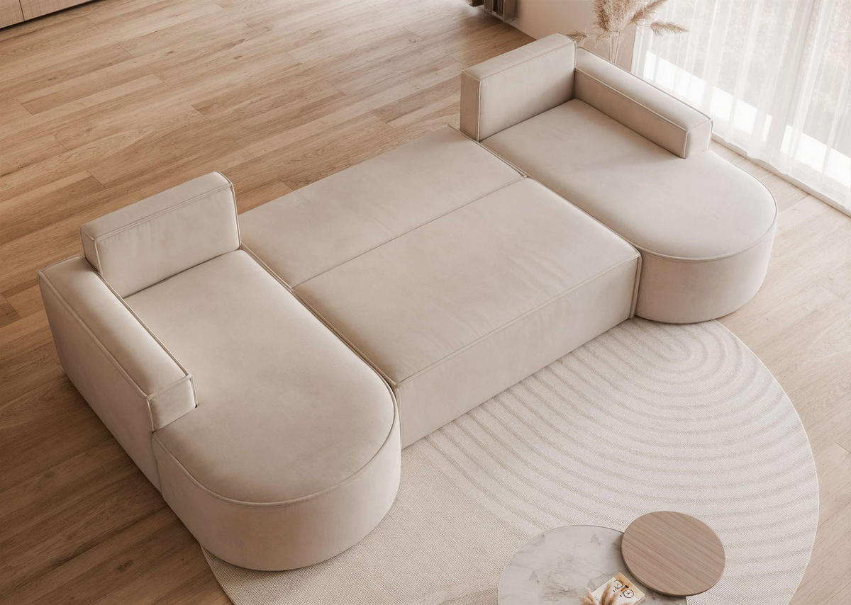 WOHNLANDSCHAFT U-Form mit Schlaffunktion, Beige - Beige, Textil (316/88/157cm) - Idohome