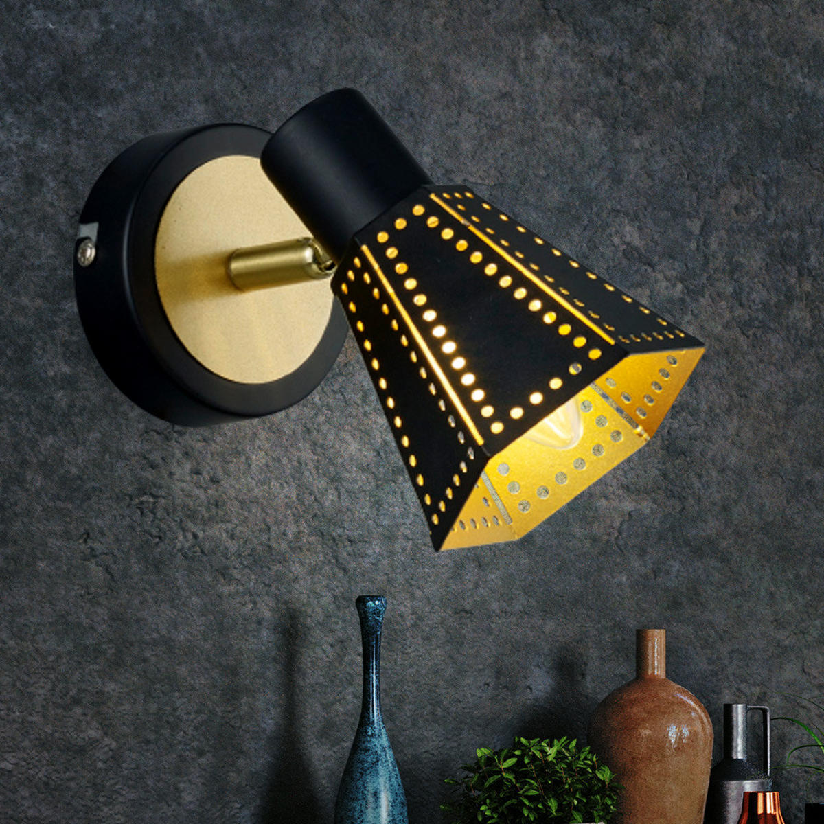 LED WANDLEUCHTE HOUSTON Metall Schwarz Gold - Schwarz, Metall (13/17/9.5cm)