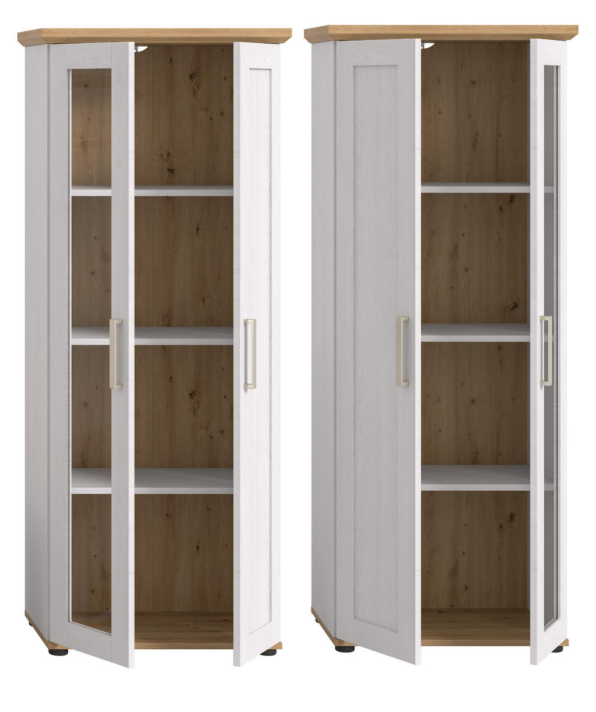 VITRINE weiß Lärche, Eiche Artisan 64 cm, Vitrinenschrank im Landhaus-Stil - Silberfarben/Schwarz, Holzwerkstoff/Kunststoff (64/161/37cm) - Inn.Furn