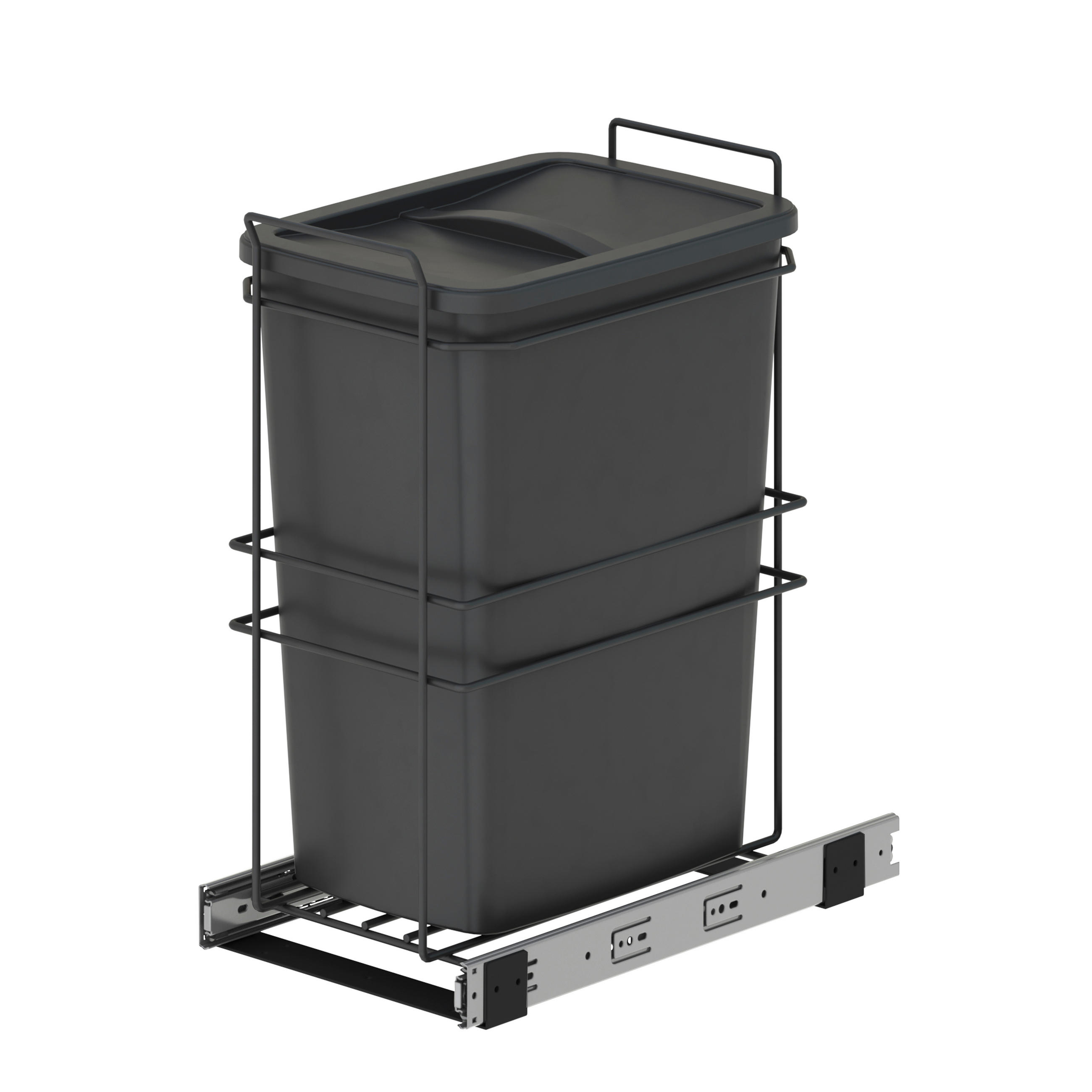 RECYCLINGBEHÄLTER für die Küche, 35 L, Bodenbefestigung und Handauszug, Anthrazitgrauer Kunststoff - Anthrazit, Metall (26.3/53/45.05cm) - EMUCA
