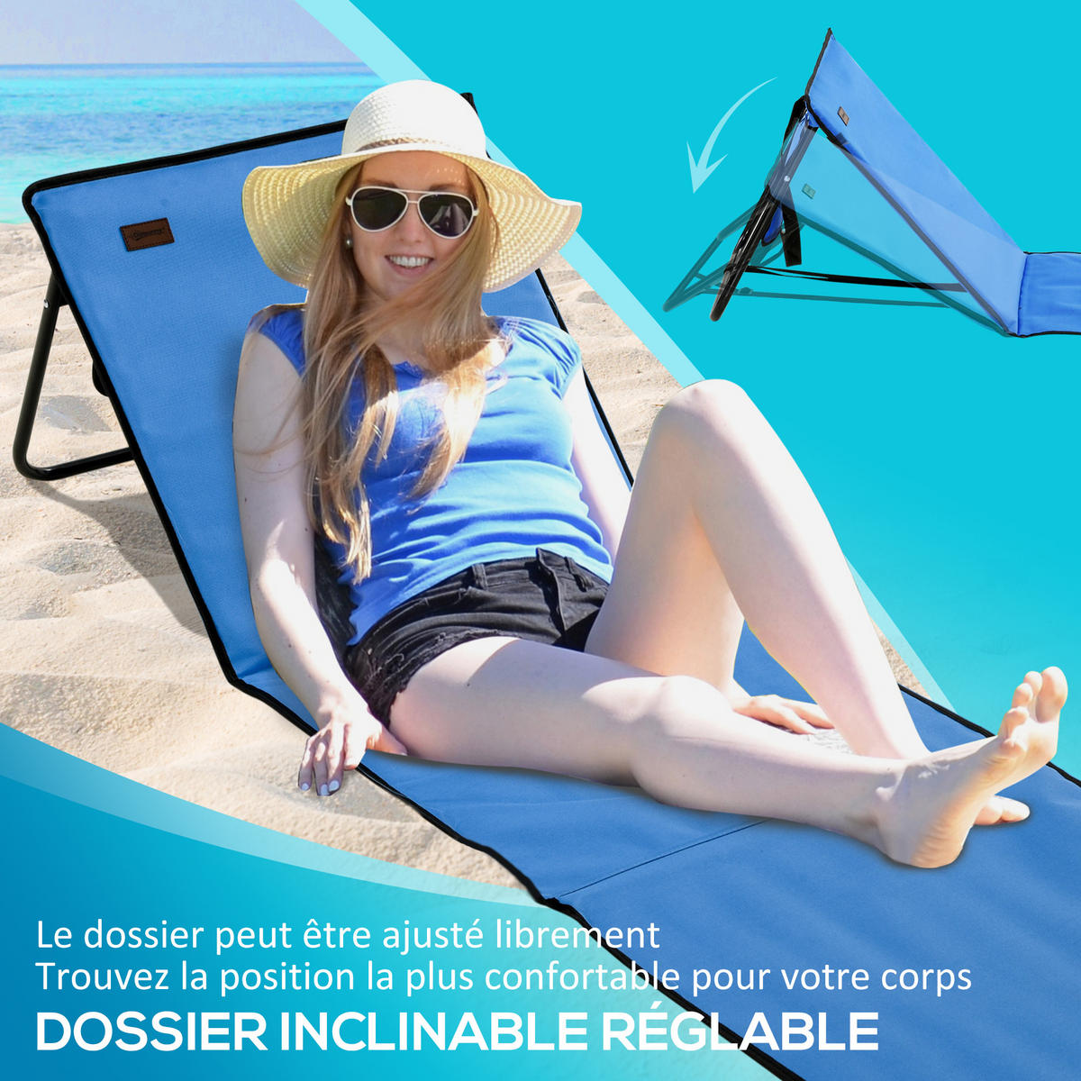 STRANDMATTE DE-15615 2er-Set mit verstellbarer Rückenlehne Blau - Blau, Metall (51/40/142cm) - ComfortXL