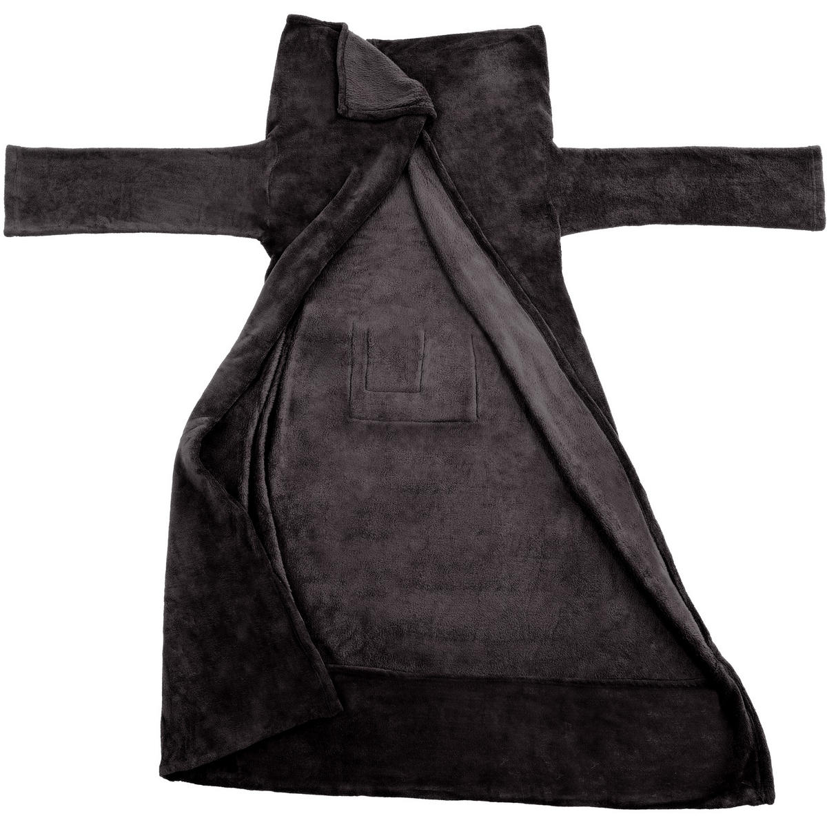KUSCHELDECKE 2er Set mit Ärmeln, inklusive Tasche auf der Vorderseite, schwarz - Schwarz, Textil (170/200cm) - tectake