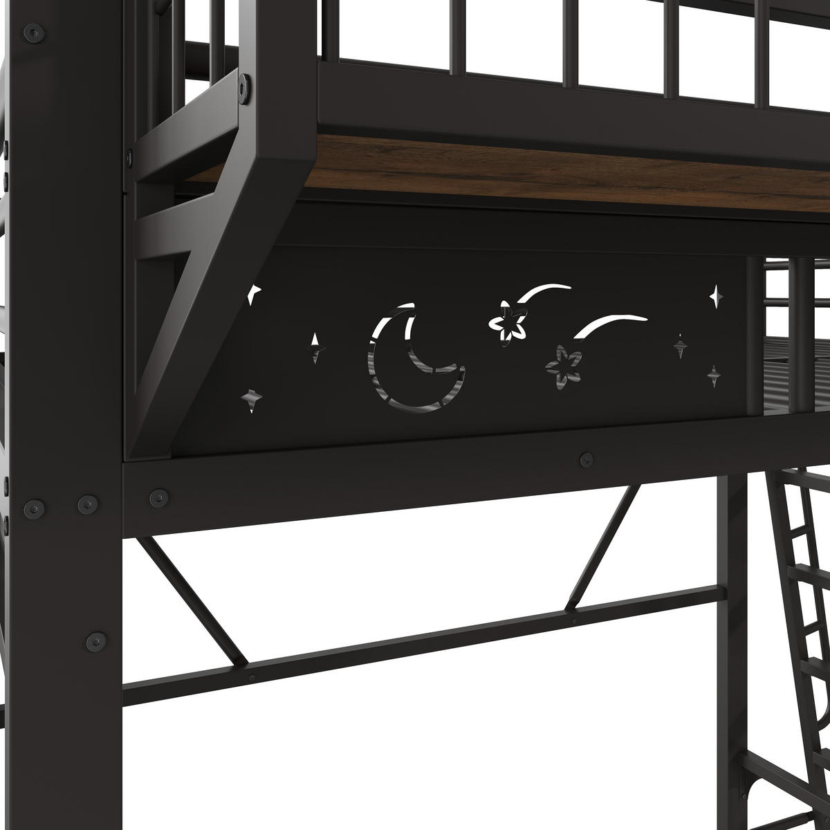 HOCHBETT 140/200 cm mit Staufächern und offener Ebene, DE-42030, in Schwarz - Schwarz, Metall (140/200cm) - ComfortXL