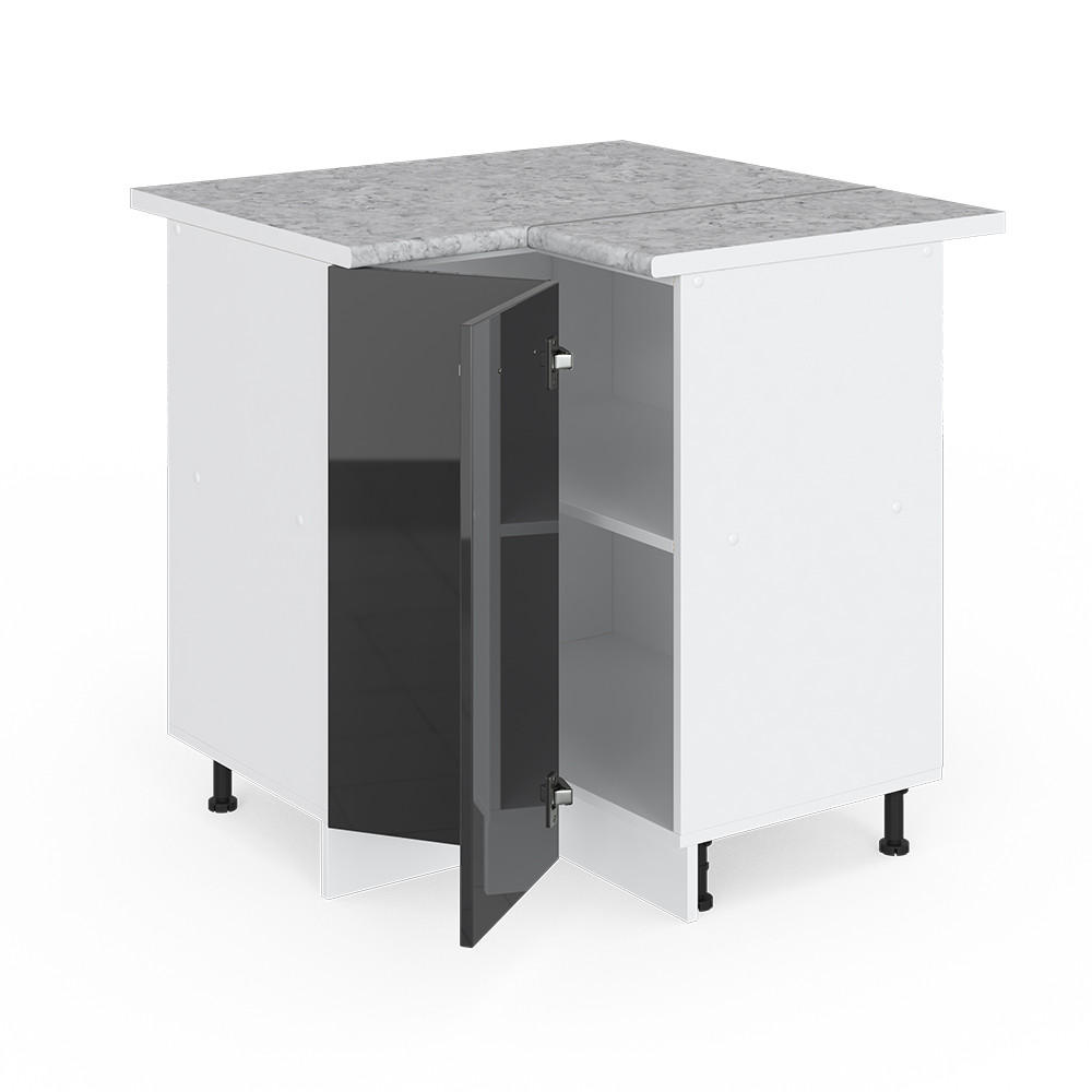 ECKUNTERSCHRANK R-Line Anthrazit Hochglanz 75.6 cm, AP Marmor - Schwarz Hochglanz/Anthrazit, Holzwerkstoff (75.6/81.6/60cm) - Vicco