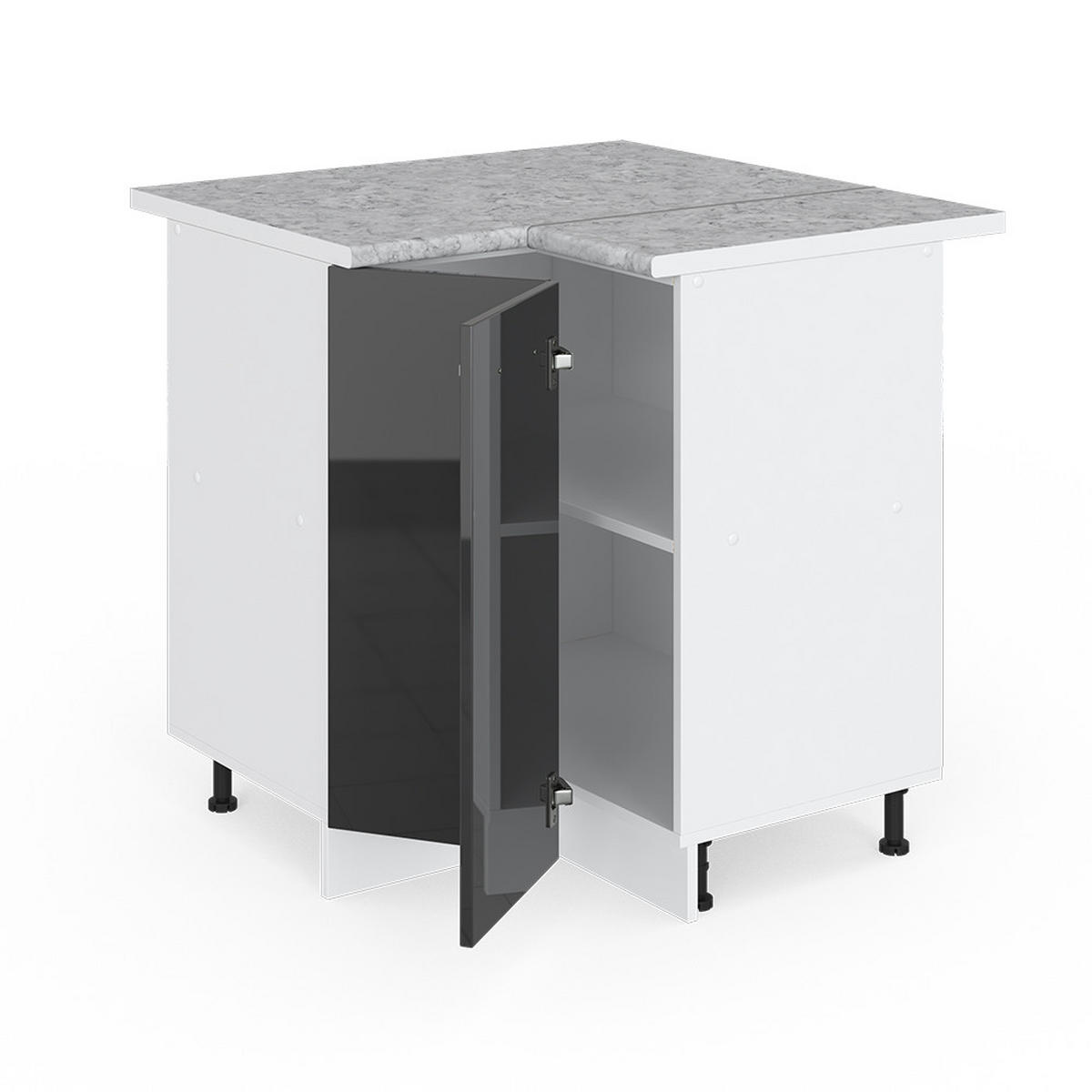 ECKUNTERSCHRANK R-Line Anthrazit Hochglanz 75.6 cm, AP Marmor - Schwarz Hochglanz/Anthrazit, Holzwerkstoff (75.6/81.6/60cm) - Vicco