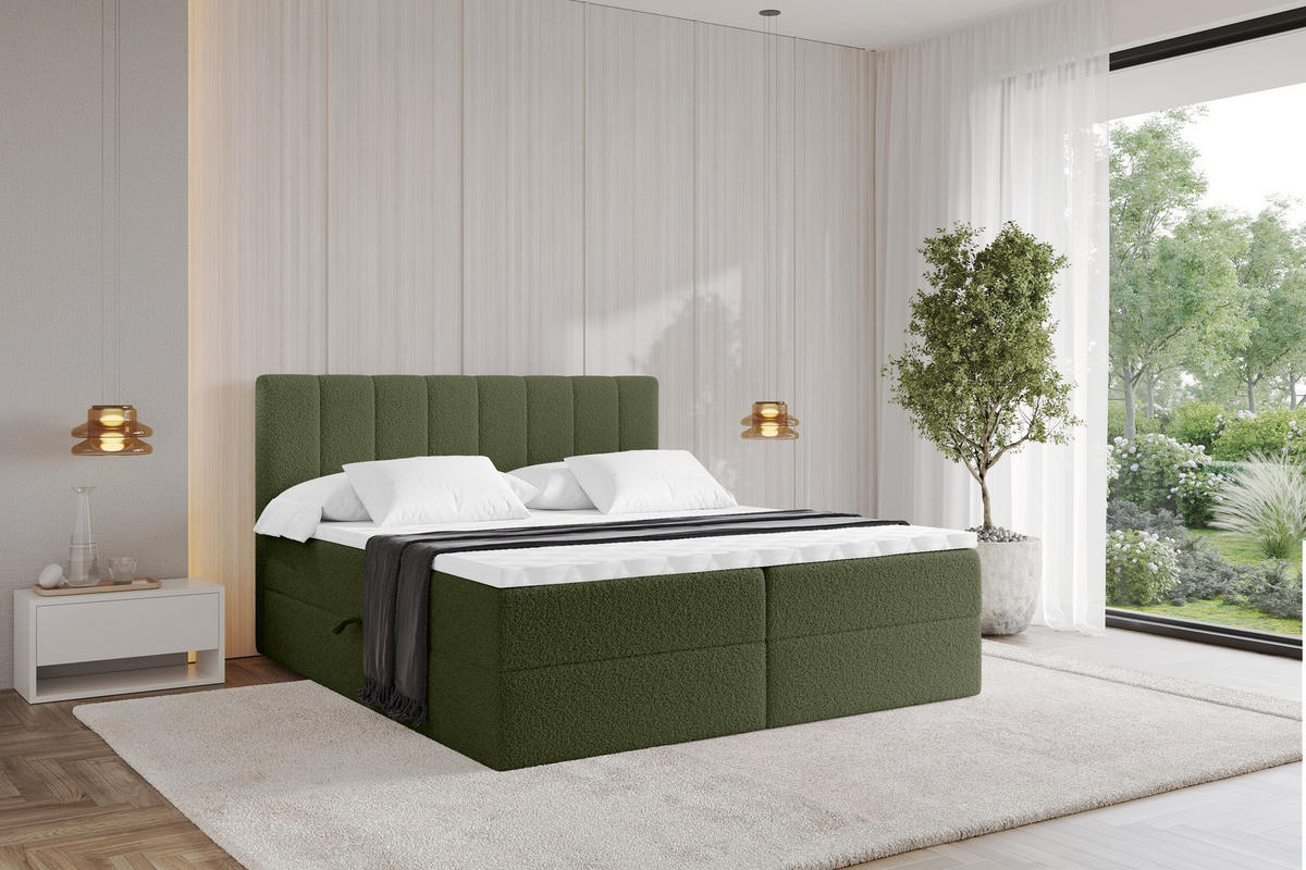 KONTINENTÁLNÍ POSTEL s matrací H3 - OTTA - 140x200 cm Zelená - zelená barva, kompozitní dřevo (140/200cm) - ALTDECOR
