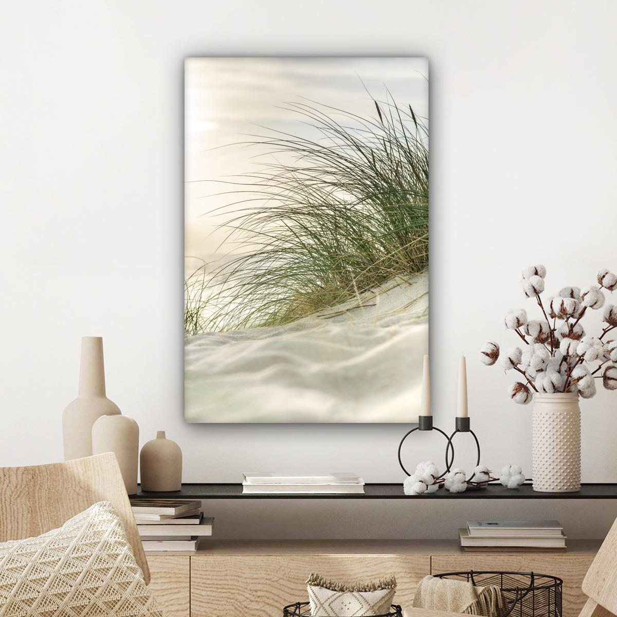 LEINWANDBILD Dünen mit Strandhafer in der Sonne des Nationalparks Schleswig-Holsteinisches Wattenmeer Wanddeko Schlafzimmer 60x90 cm - Creme, Textil (60/90cm) - MuchoWow