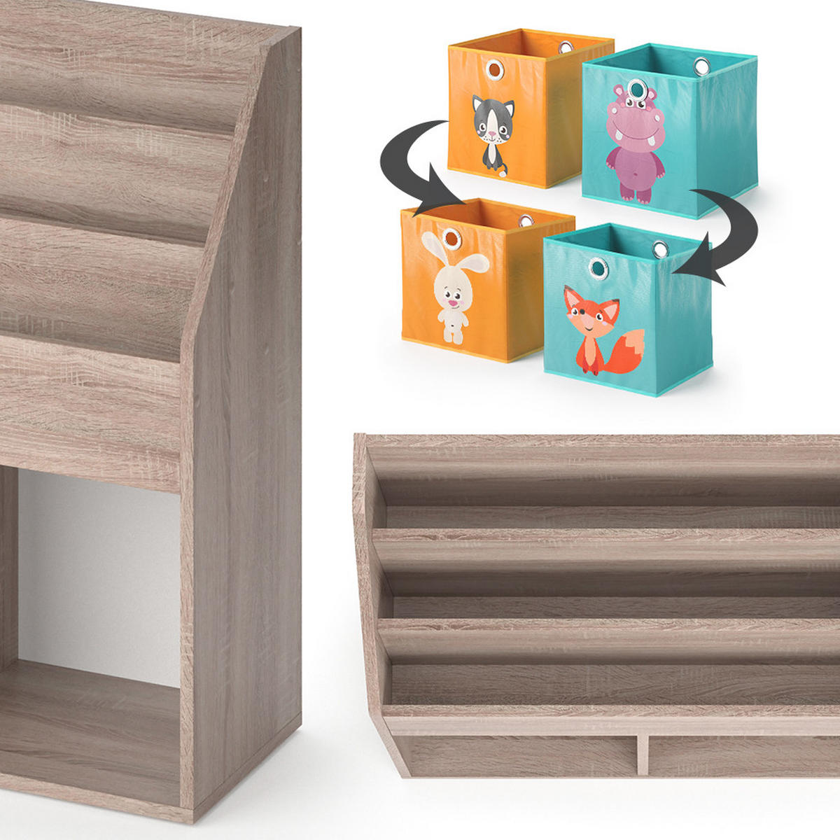 KINDERREGAL Luigi Sonoma 72 x 79 cm mit 2 Faltboxen opt.1 - Sonoma Eiche, Holzwerkstoff (72/79/30.7cm) - Vicco