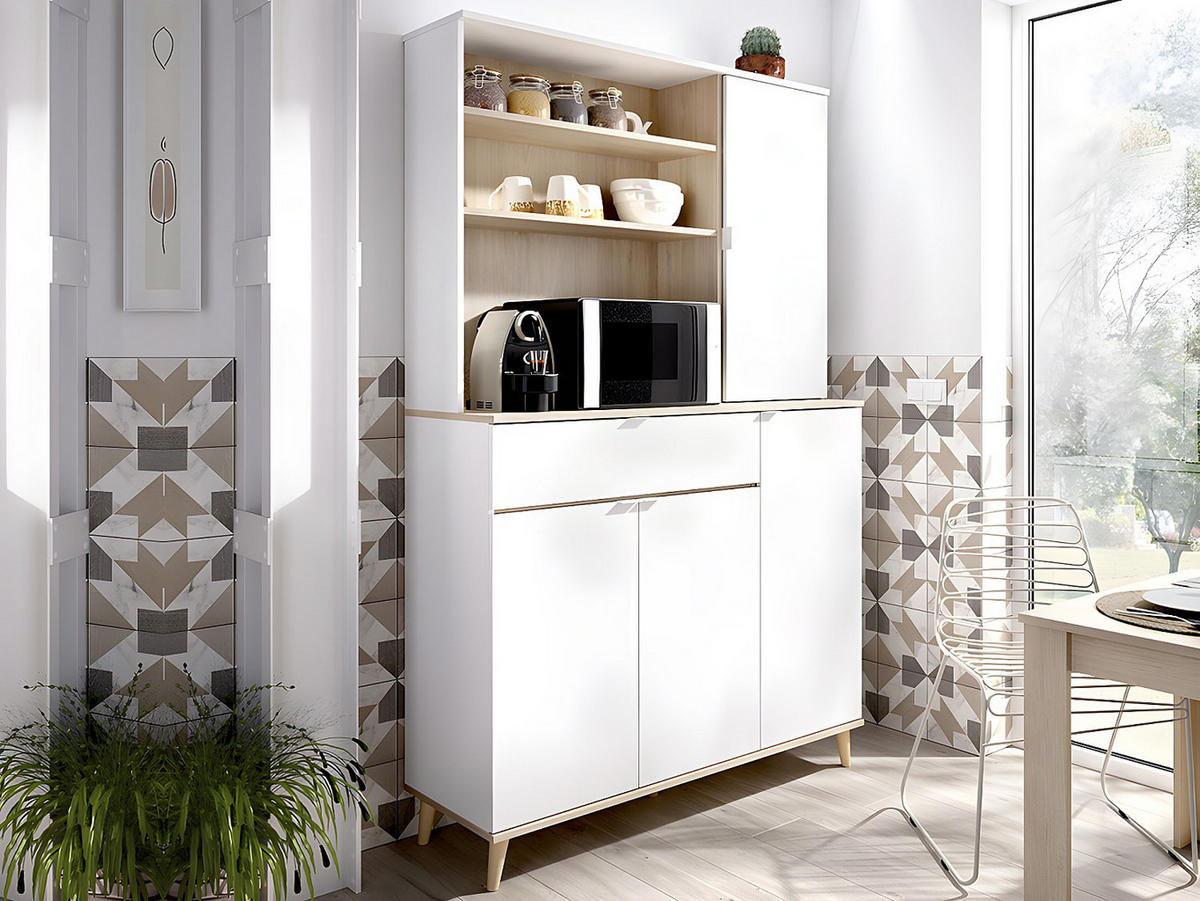 BUFFETSCHRANK - 119.3 cm x 40 cm - holz - naturfarben hell, weiß Wajdi - Weiß, Holz (119/188/40cm) - Vente-Unique
