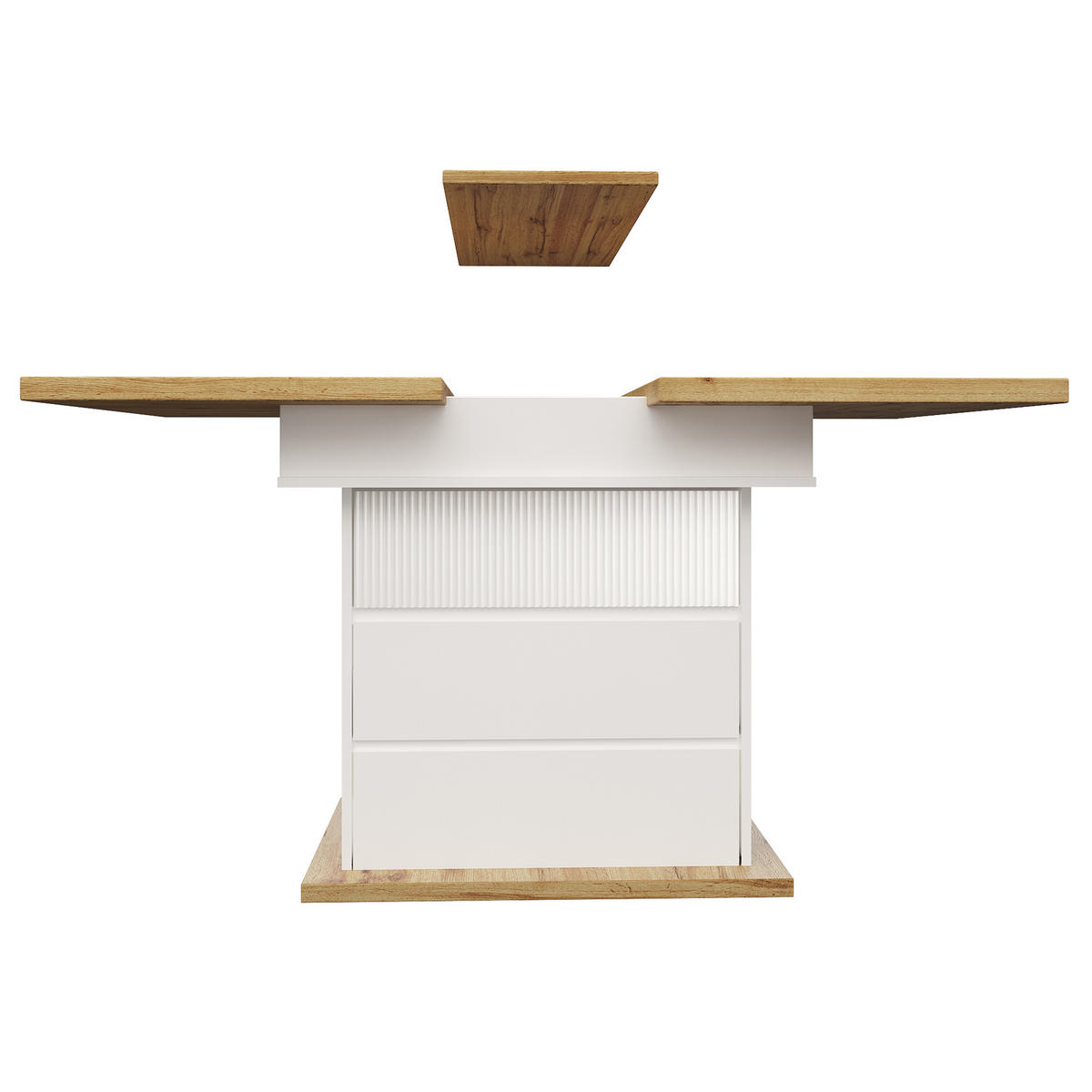 JÍDELNÍ stůl 110-140/80/75 cm přírodní/bílý z MDF s rozkládací deskou a úložným prostorem - bílá, kompozitní dřevo (140/80/75cm) - OKWISH