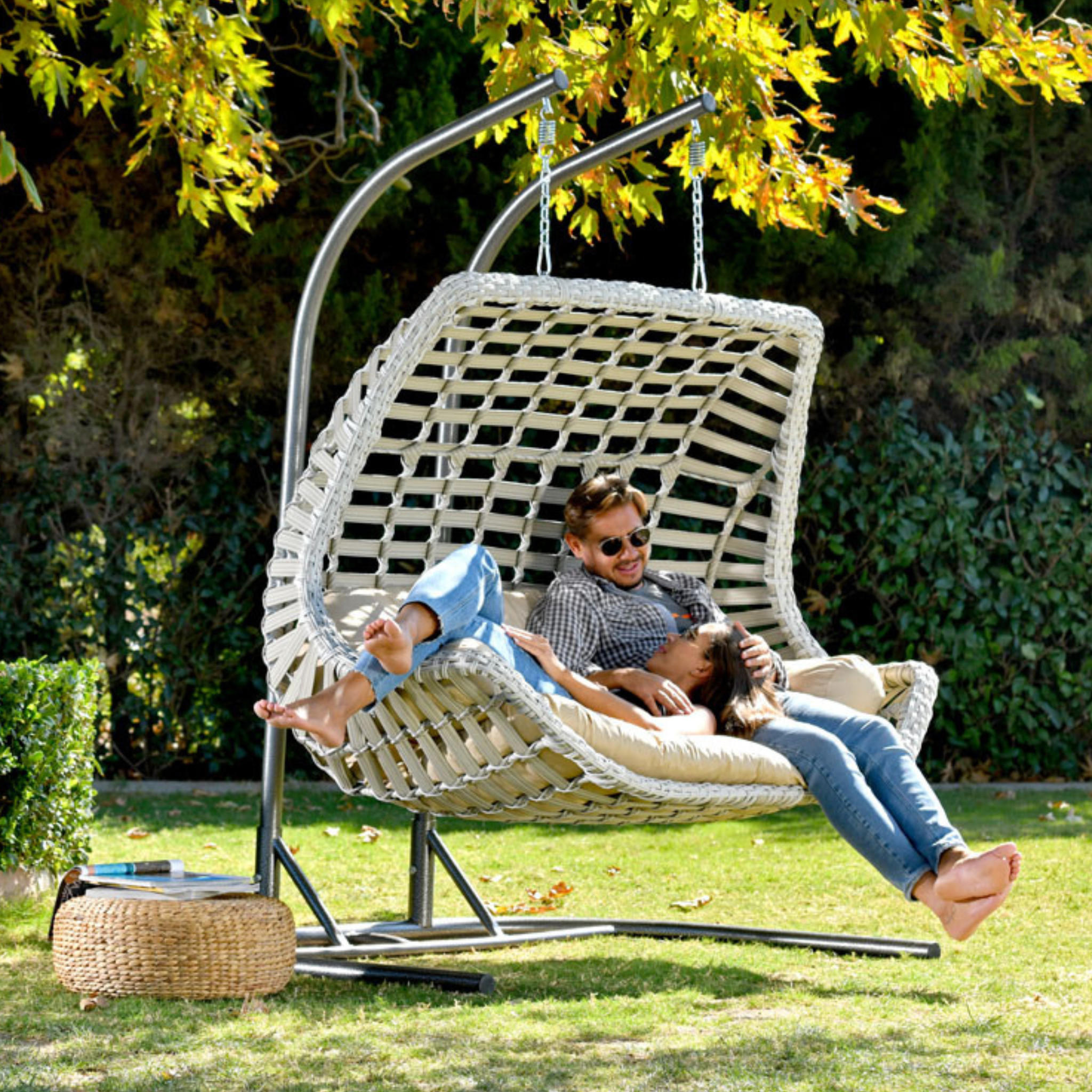 HÄNGESESSEL mit Gestell Rattan Cunda - Weiß, Metall (90/214/173cm) - Gowoll