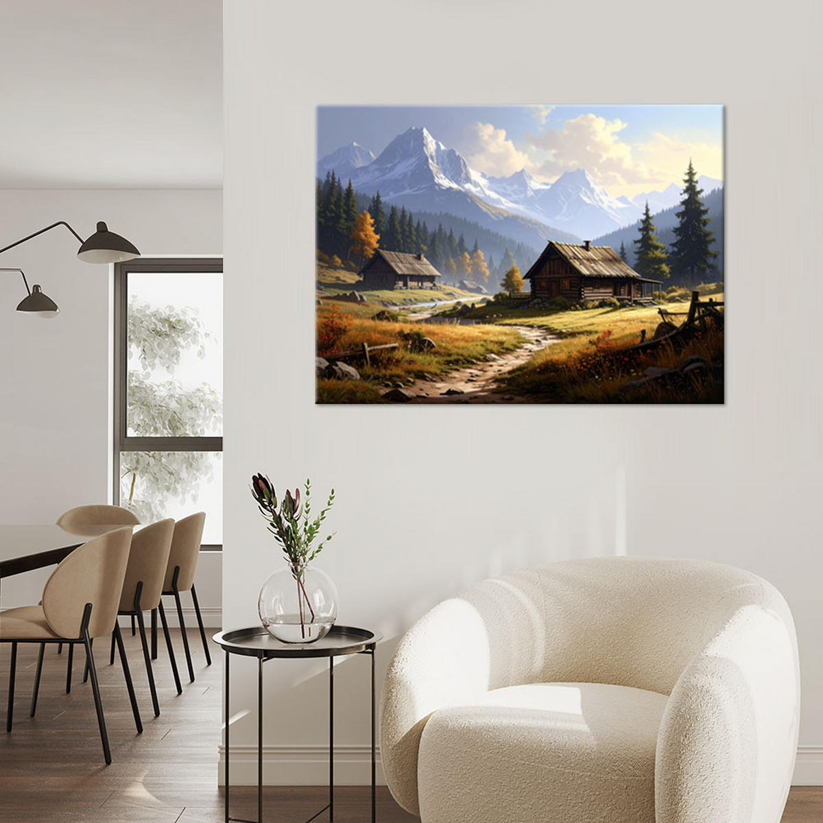 LEINWANDBILD, Berglandschaft mit Häuschen - Natur - Grün, Textil (30/20cm) - Feeby