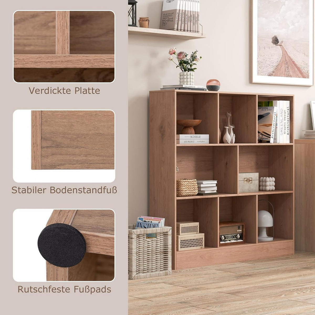 BÜCHERREGAL Braun - Braun, Holz (100/104/24cm) - COSTWAY