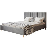 POLSTERBETT LUX Tokio mit Kopfteil, 140 x 200 cm, Doppelbett mit Lattenrost aus Holz, Strukturstoff Grau, Füße in Farbe: Braun - Grau, Holz/Textil (140/200cm) - Alpi-Möbel