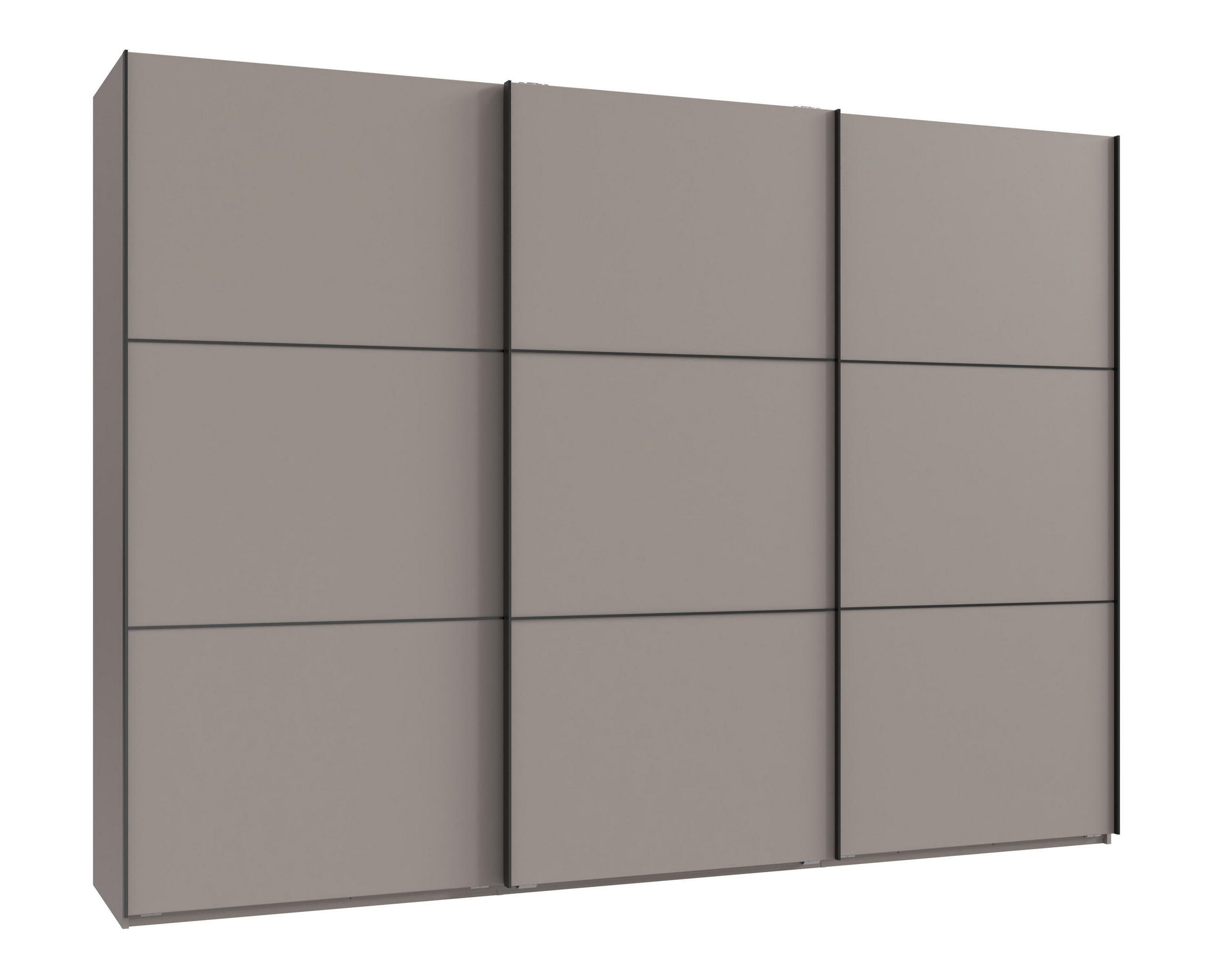 SCHWEBETÜRENSCHRANK 3-türig B300/H216/T65 cm inkl. Vollausstattung in Sand Grau / 22017 - Sandfarben/Schwarz, Holzwerkstoff/Metall (300/216/65cm) - luma-home
